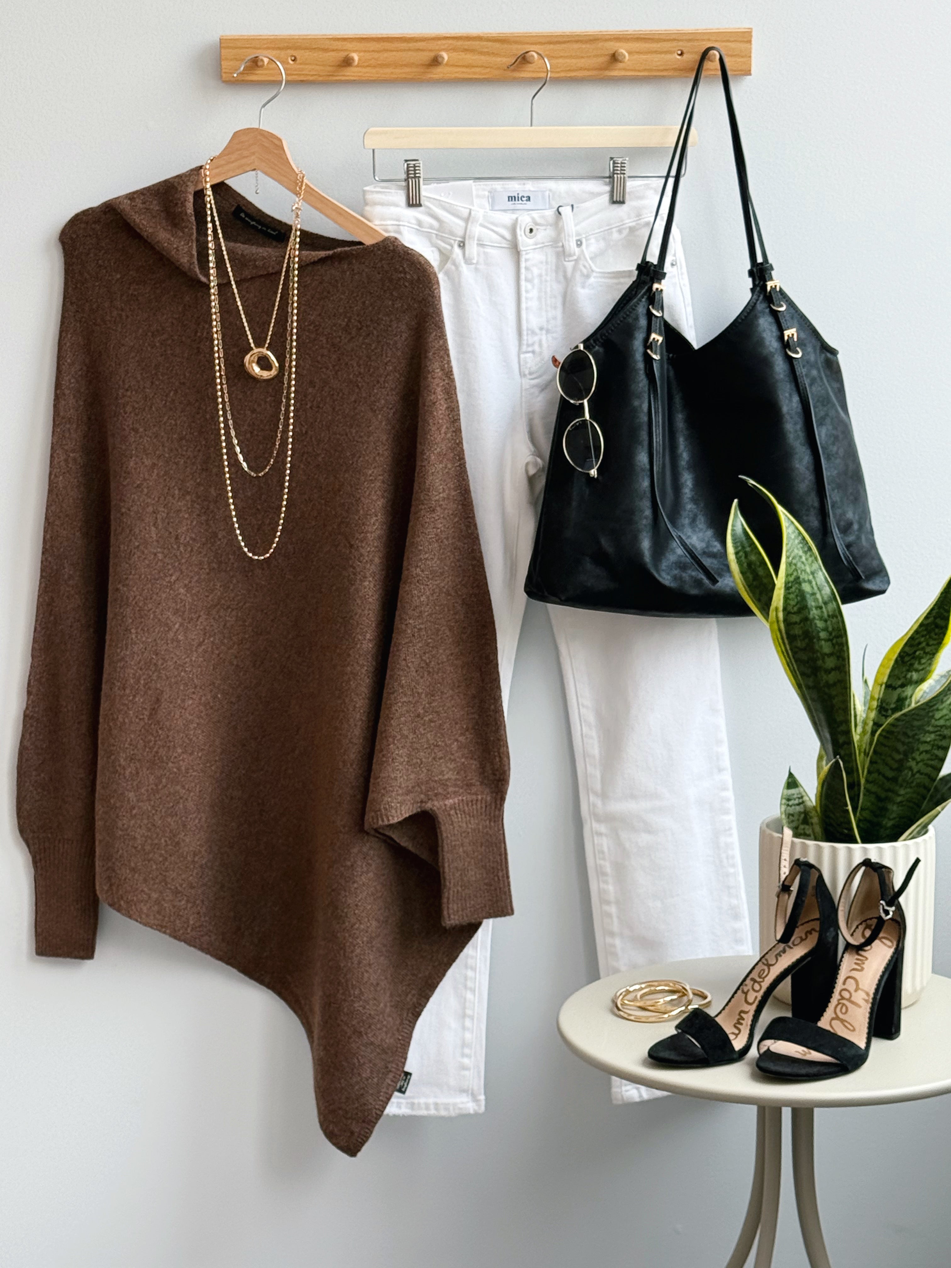 Leaf It to Us Poncho Sweater - BROWN - willows clothing PONCHO