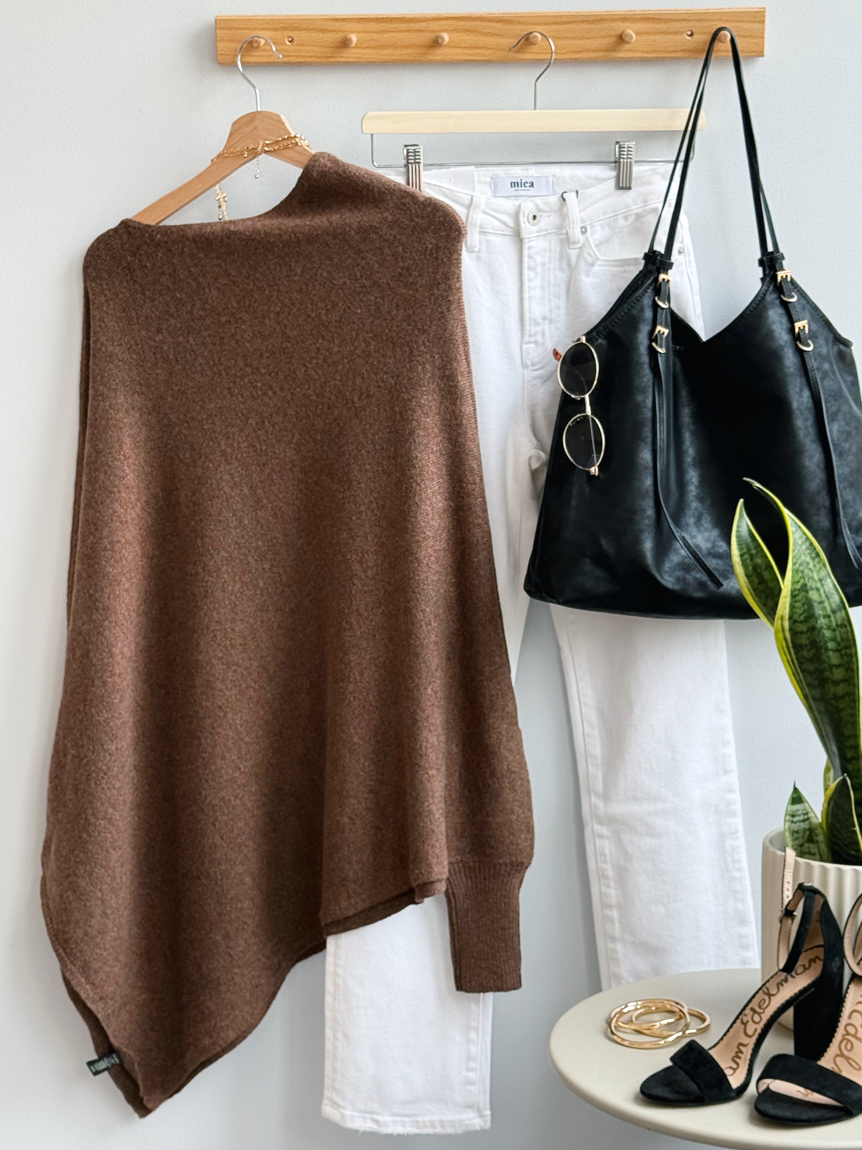 Leaf It to Us Poncho Sweater - BROWN - willows clothing PONCHO