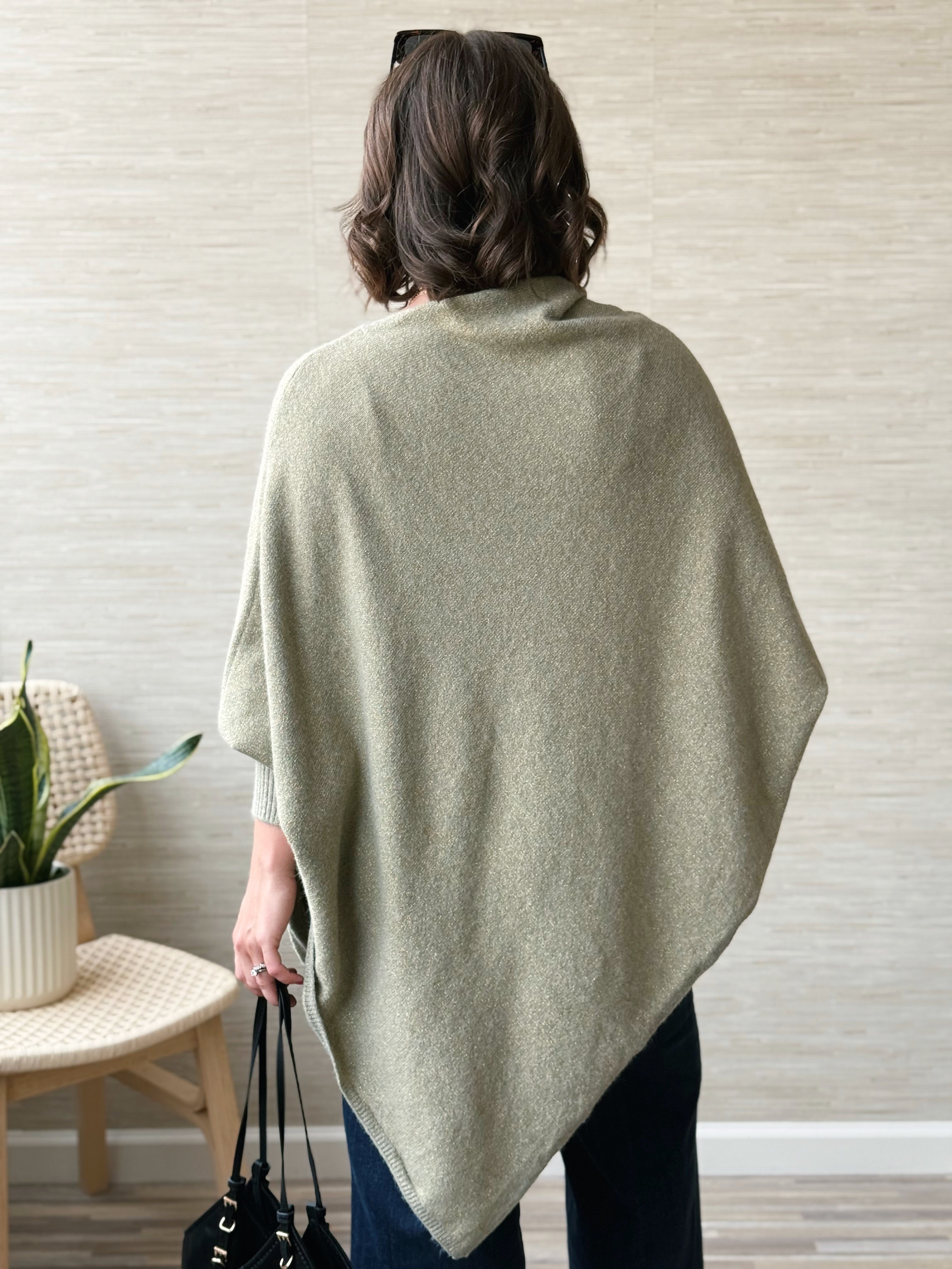 Leaf It to Us Poncho Sweater - SAGE - willows clothing PONCHO
