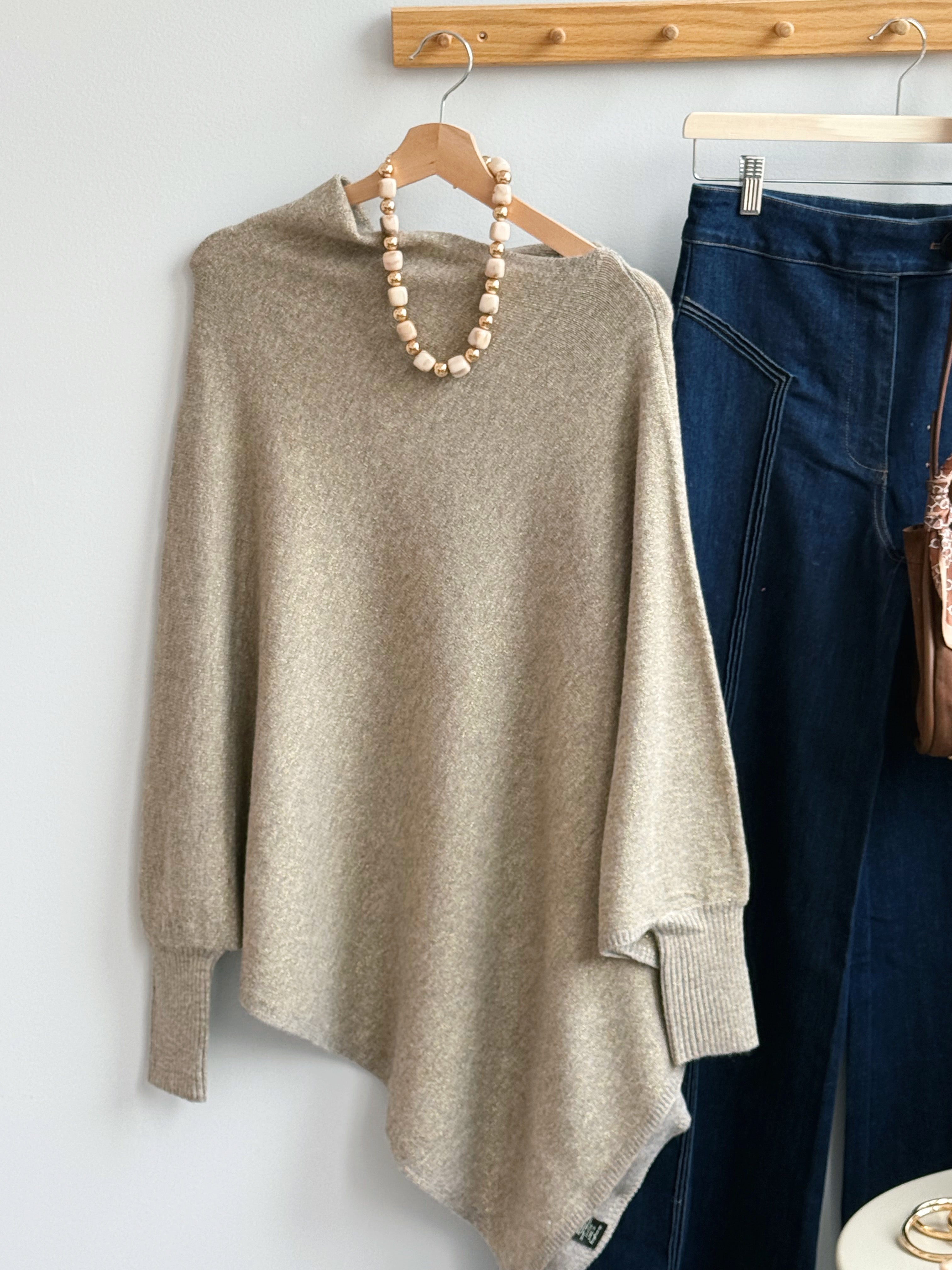 Leaf It to Us Poncho Sweater - TAUPE - willows clothing PONCHO