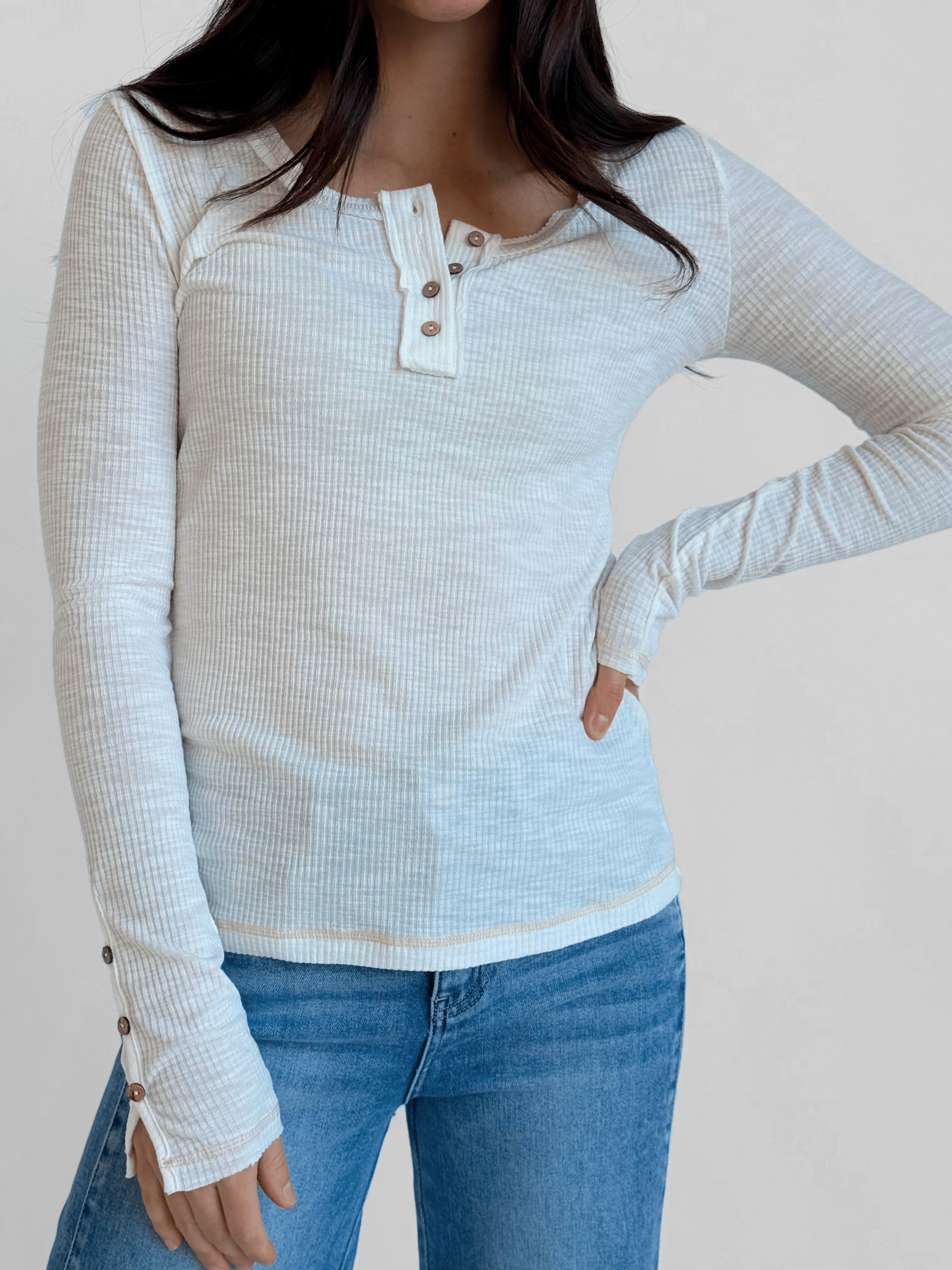 Leah Henley Long Sleeve - IVORY - willows clothing L/S SHIRT