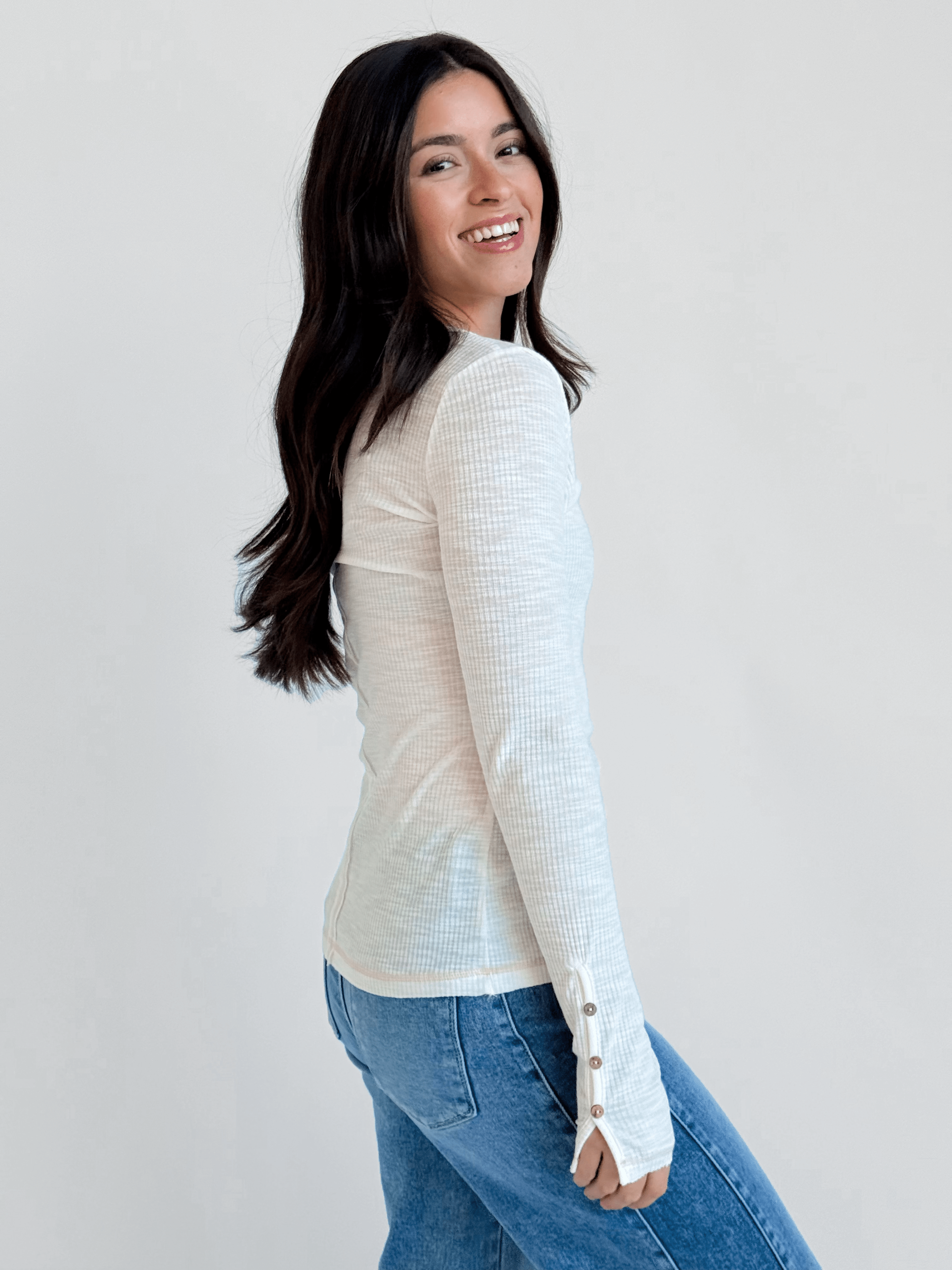 Leah Henley Long Sleeve - IVORY - willows clothing L/S SHIRT