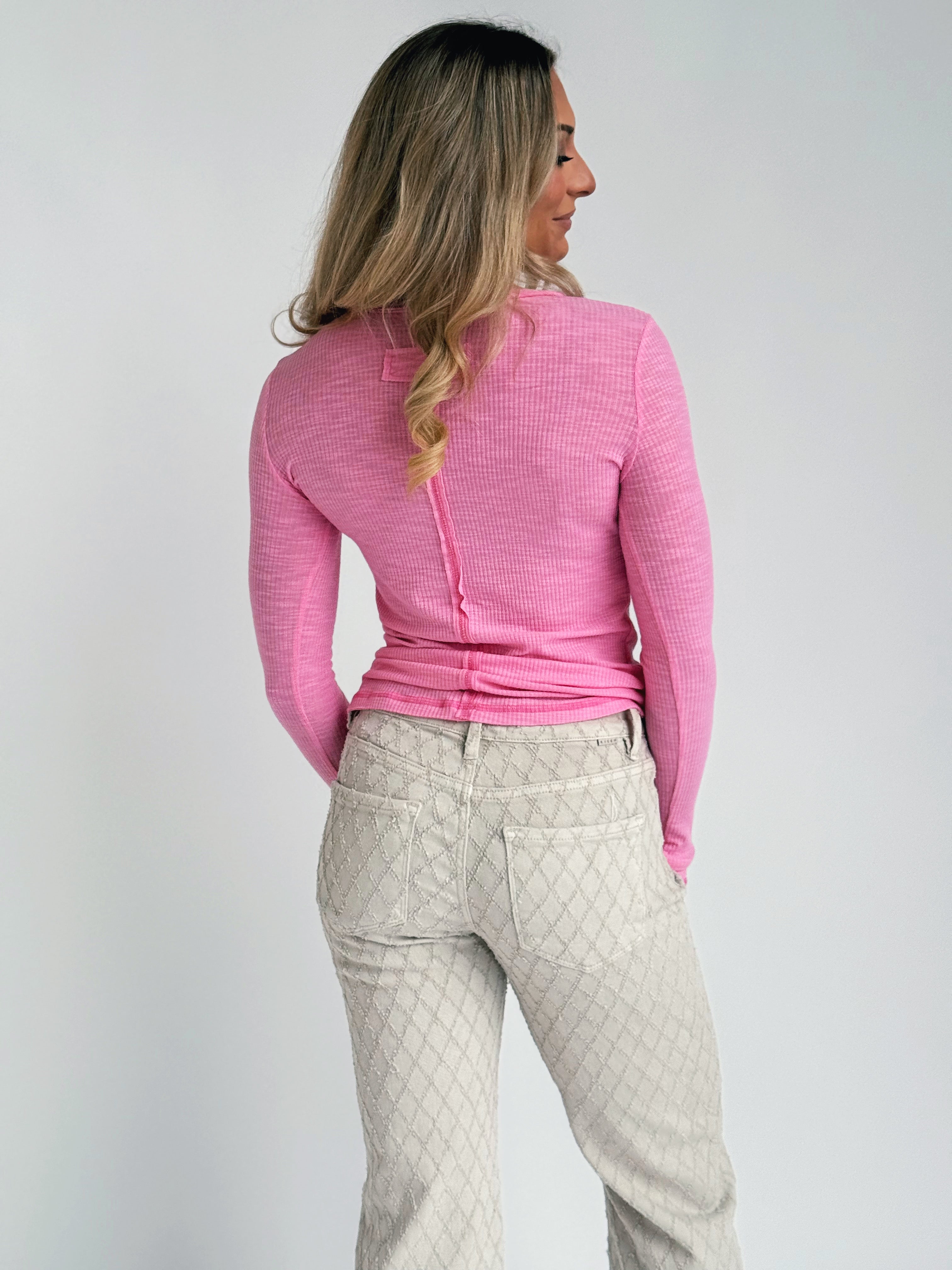Leah Henley Long Sleeve - PINK - willows clothing L/S SHIRT