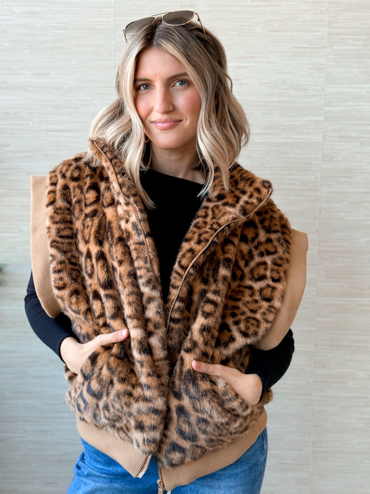 Leopard Faux Fur Vest - CAMEL - willows clothing VEST