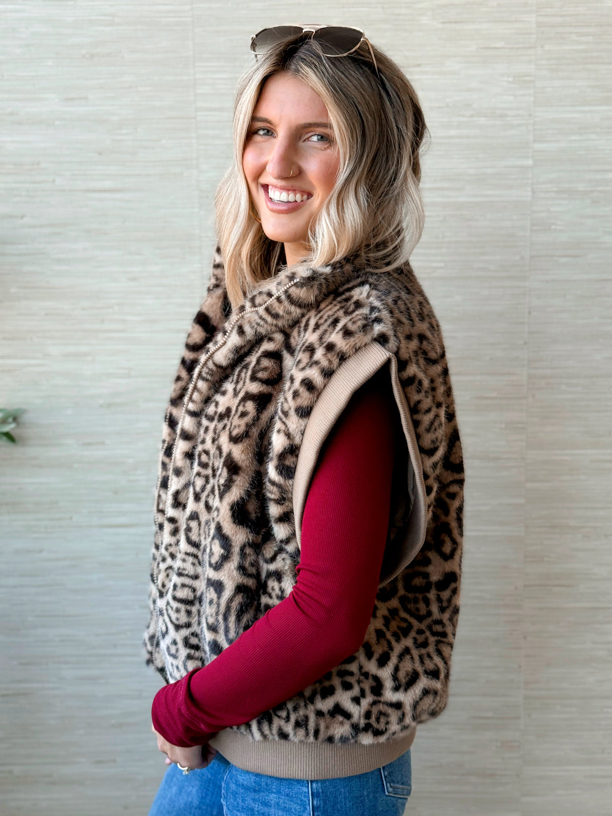 Leopard Faux Fur Vest - TAUPE - willows clothing VEST