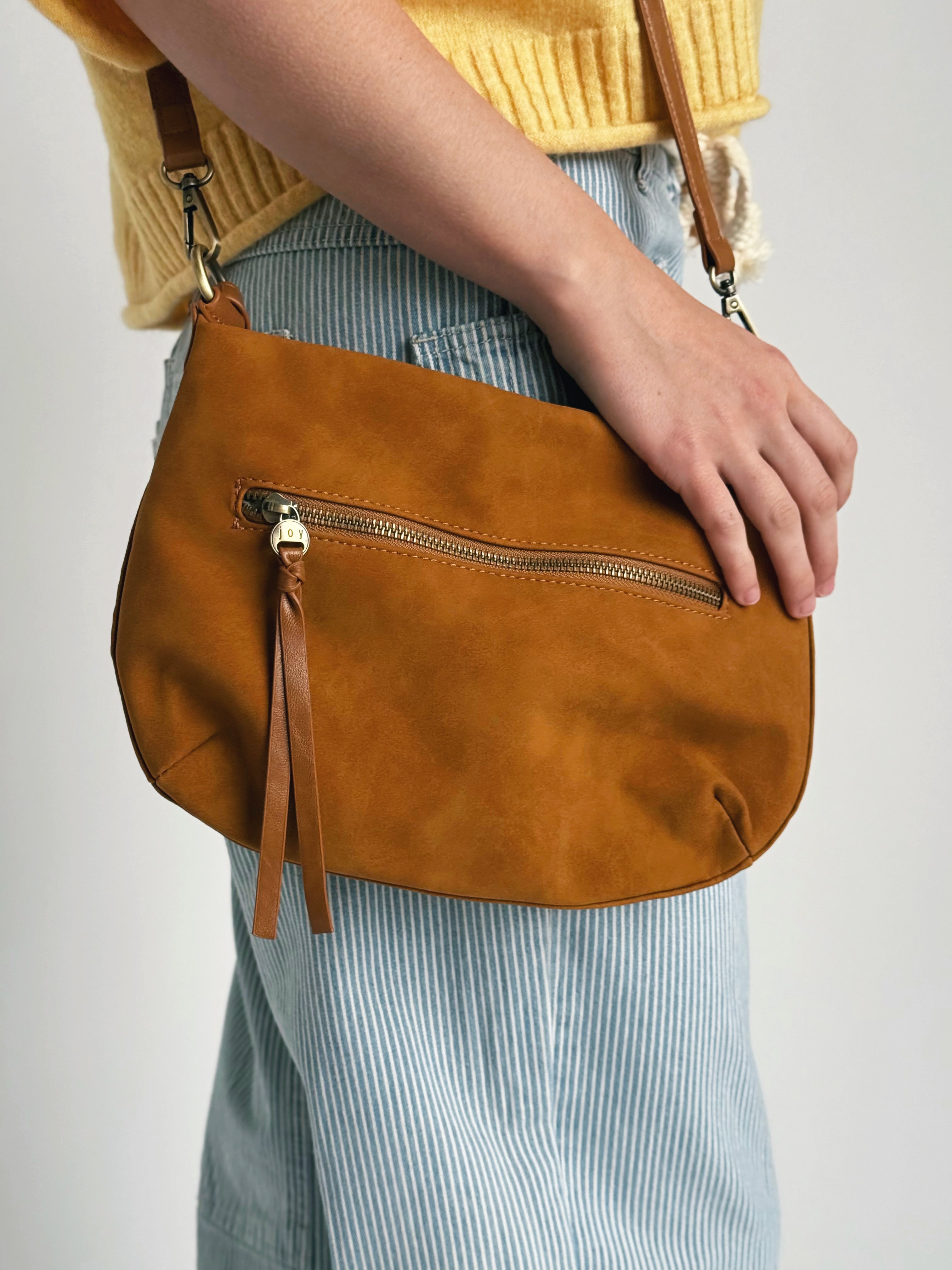 Leto Faux Suede Shoulder Bag - GOLDEN TAN - willows clothing TOTE