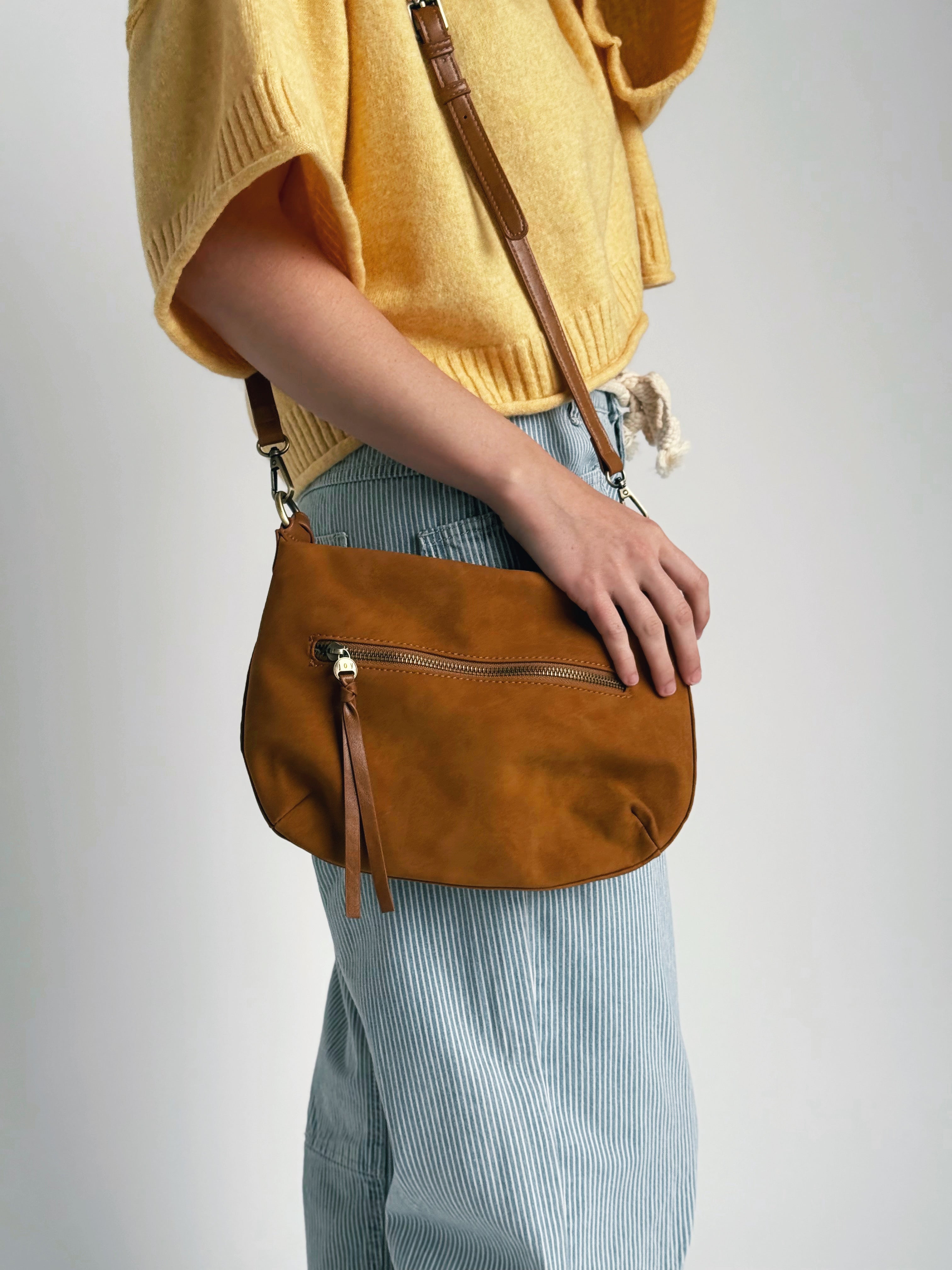 Leto Faux Suede Shoulder Bag - GOLDEN TAN - willows clothing TOTE
