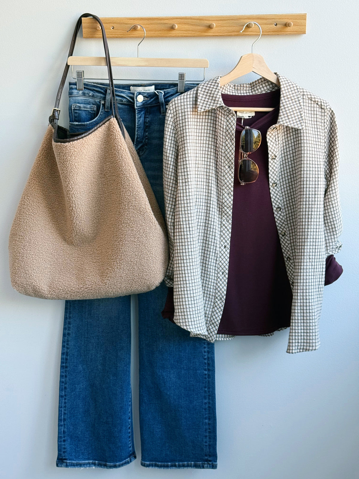 Lexi Shirt - IVORY TAN PLAID - willows clothing L/S SHIRT