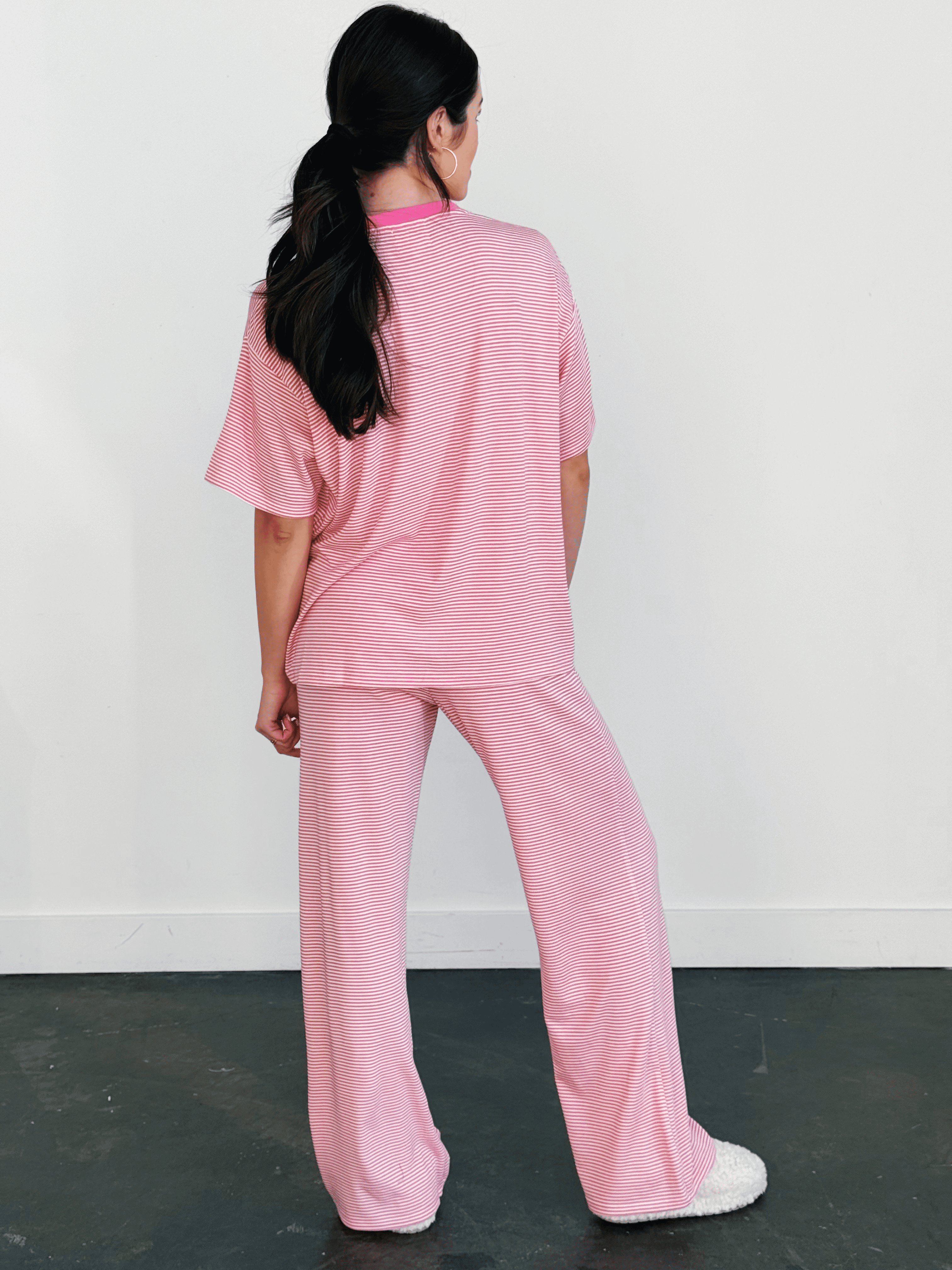 Lightweight Cozy Stripe Pants - BUBBLEGUM - willows clothing PANTS