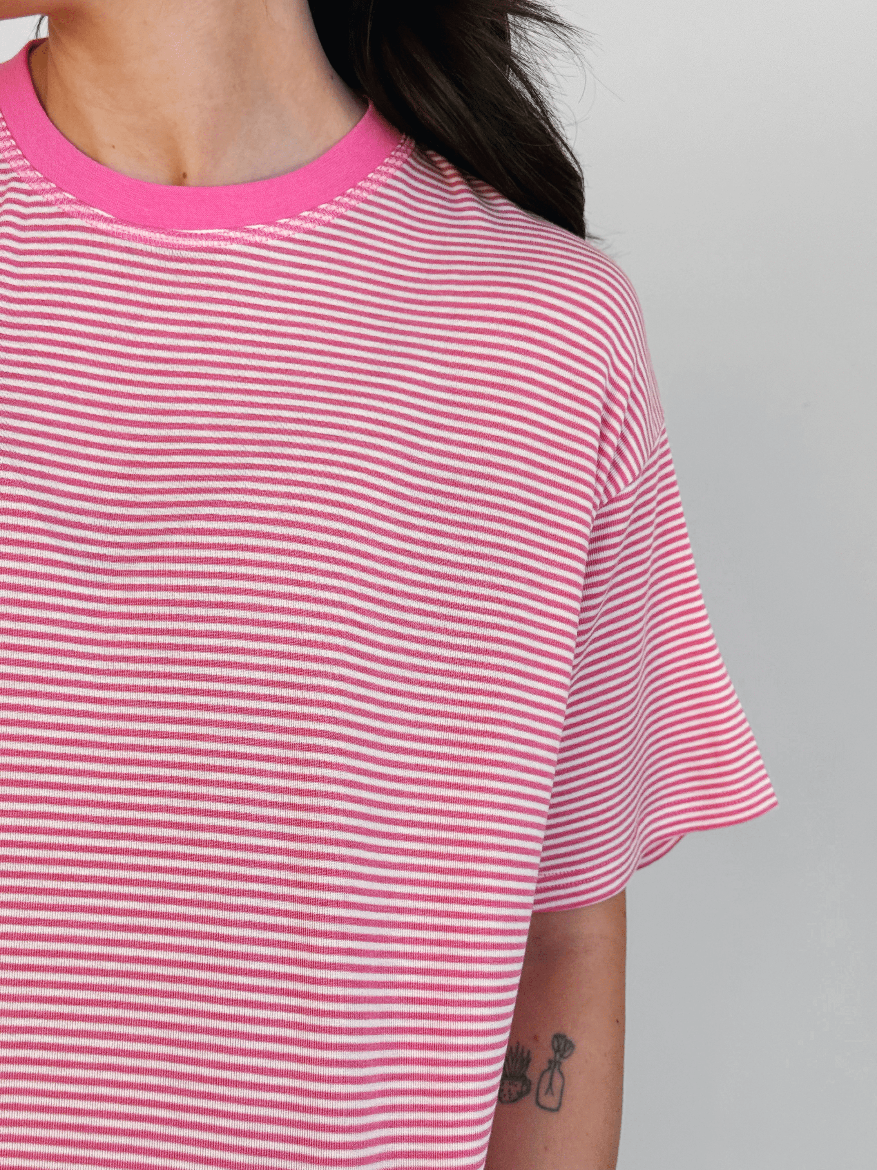 Lightweight Cozy Stripe Tee - BUBBLEGUM - willows clothing L/S SHIRT