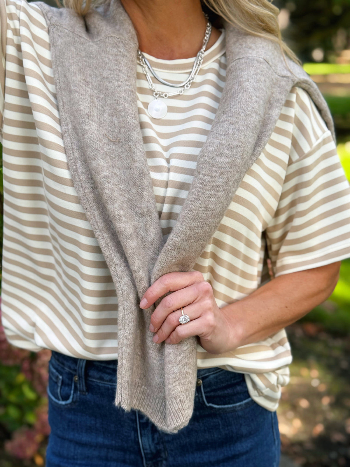 Lindsay Tee - BEIGE/CREAM - willows clothing S/S SHIRT
