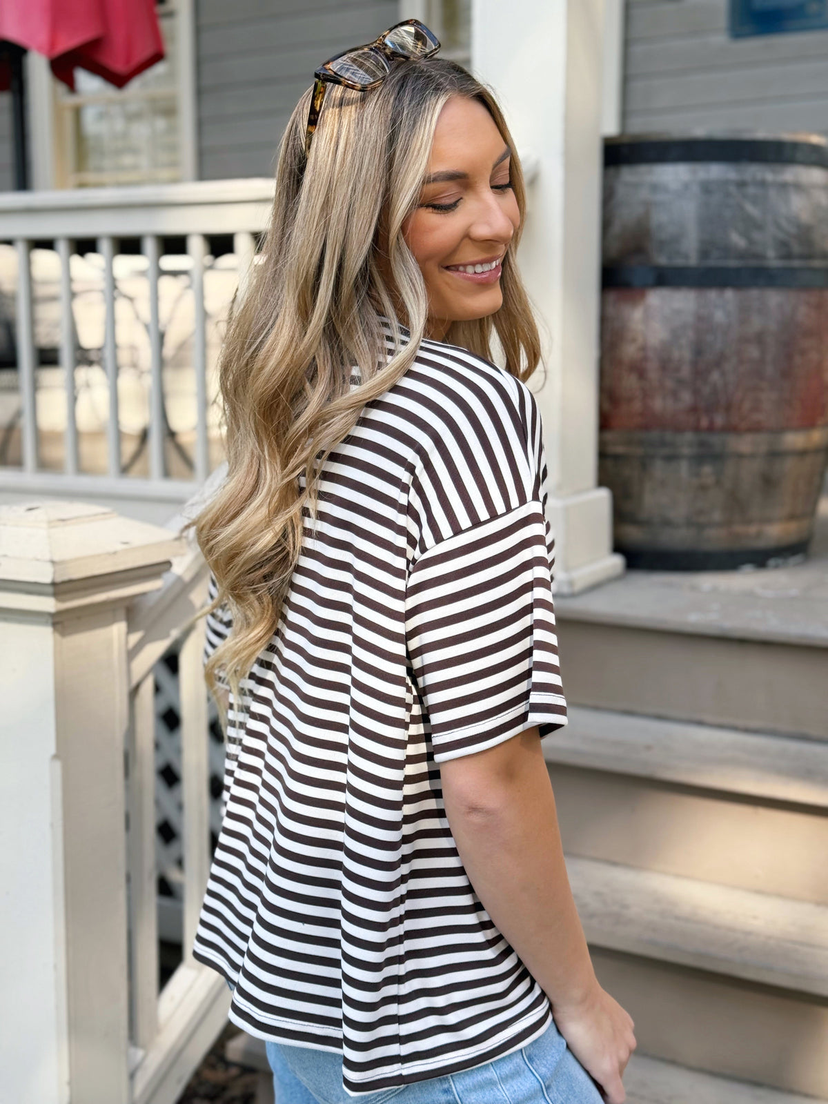 Lindsay Tee - BROWN/WHITE - willows clothing S/S SHIRT