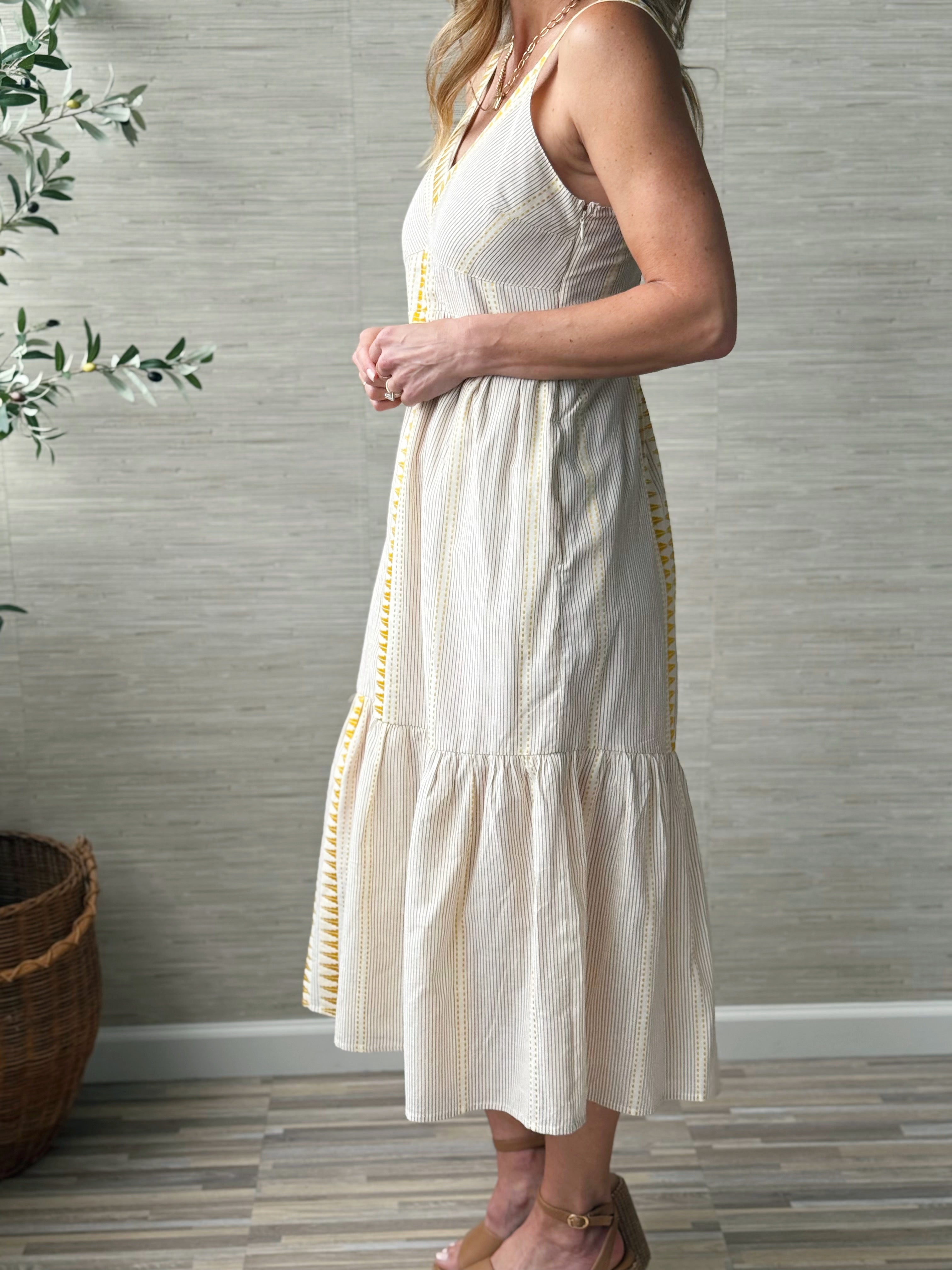[LIVERPOOL] Avian Dress - CREAM BROWN STRIPE - willows clothing Long Dress