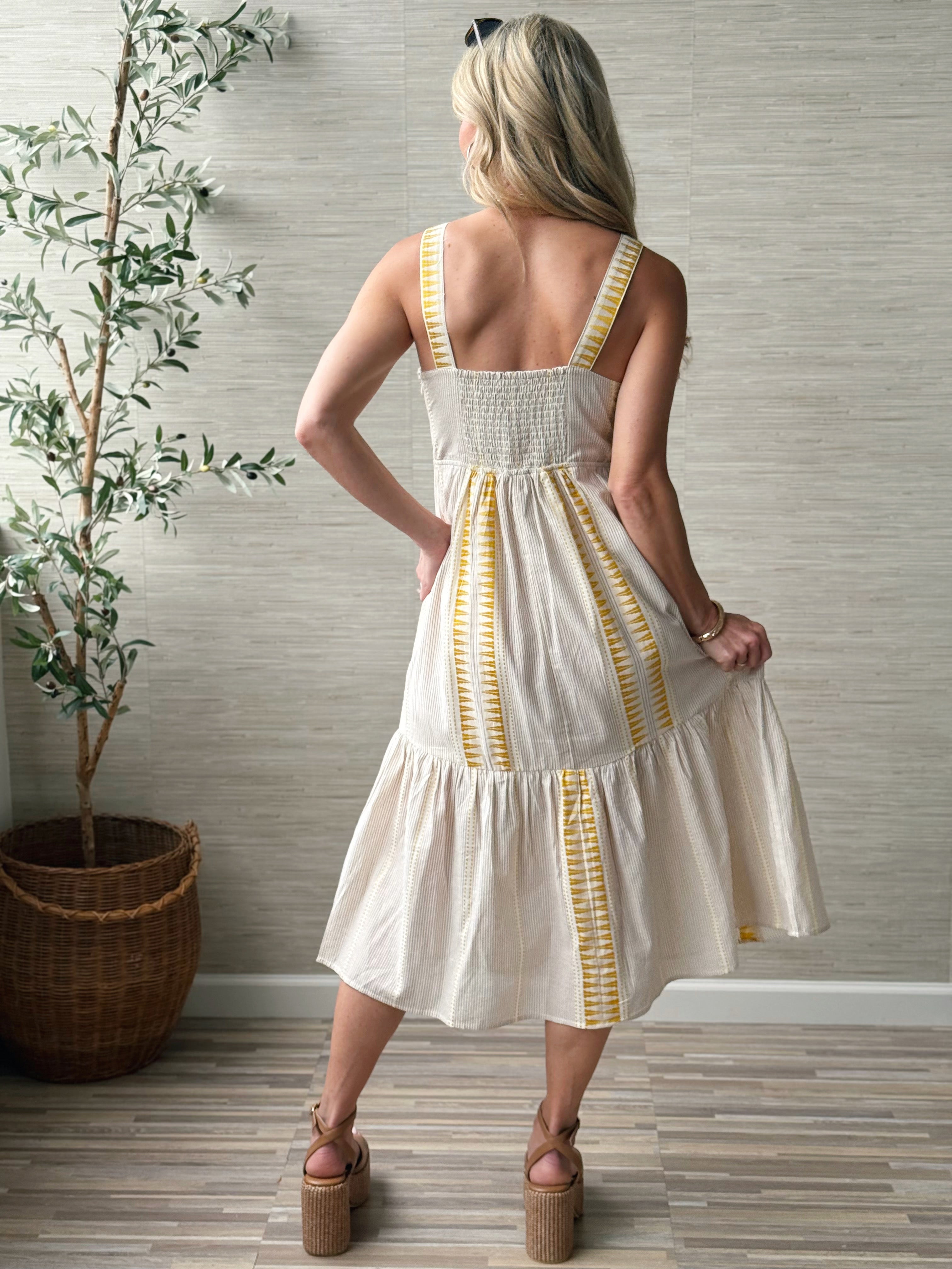 [LIVERPOOL] Avian Dress - CREAM BROWN STRIPE - willows clothing Long Dress