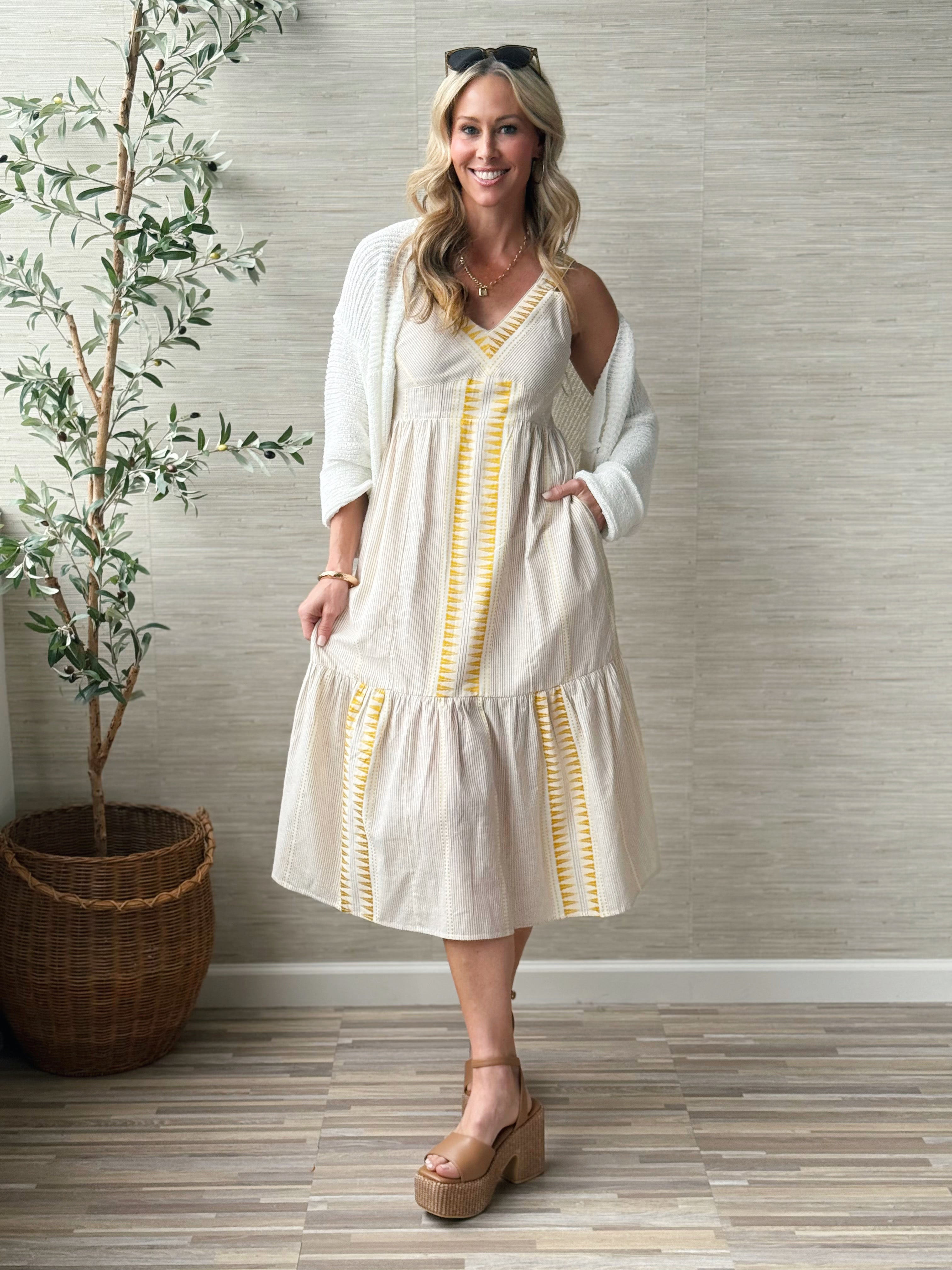 [LIVERPOOL] Avian Dress - CREAM BROWN STRIPE - willows clothing Long Dress