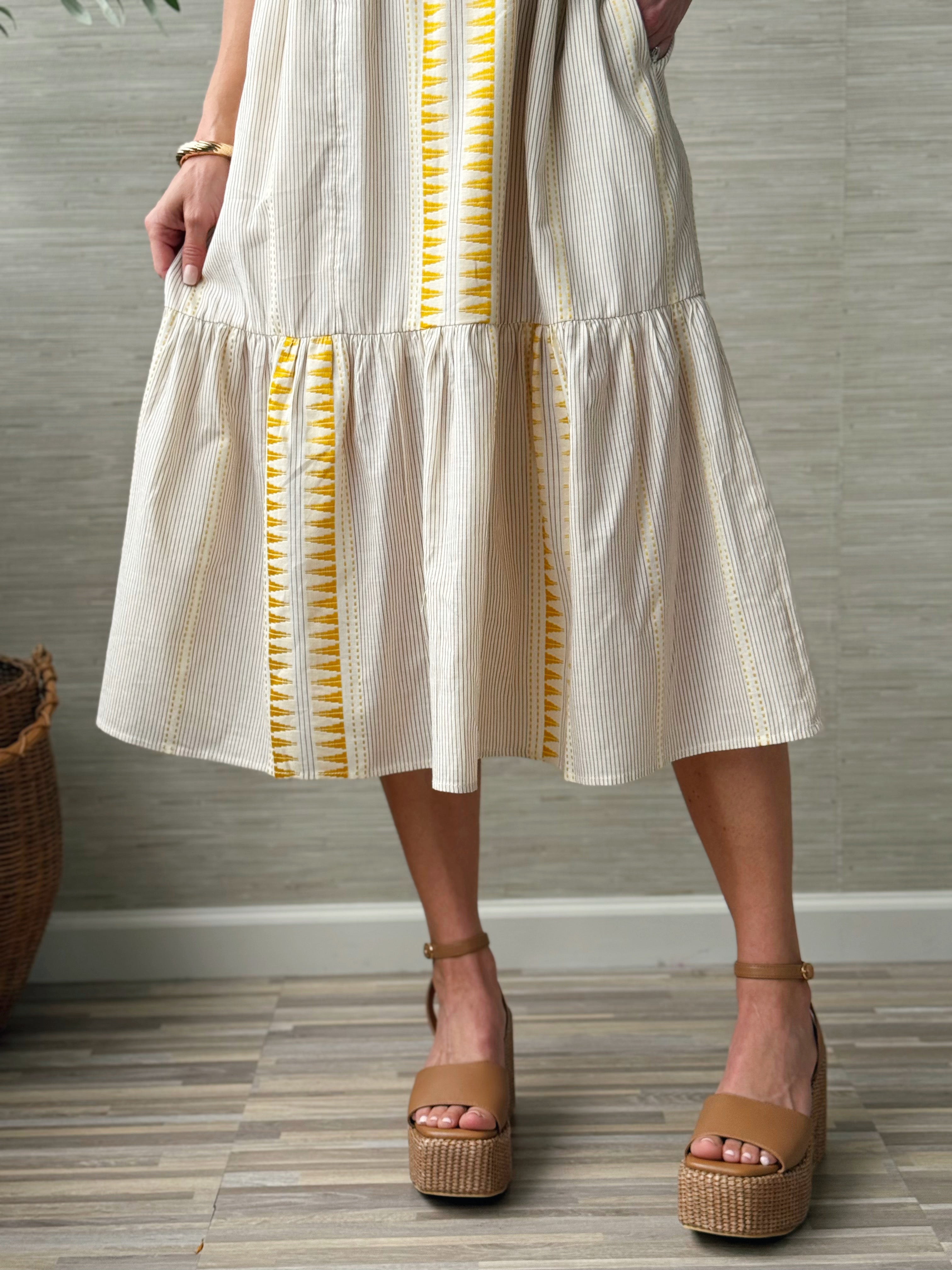 [LIVERPOOL] Avian Dress - CREAM BROWN STRIPE - willows clothing Long Dress
