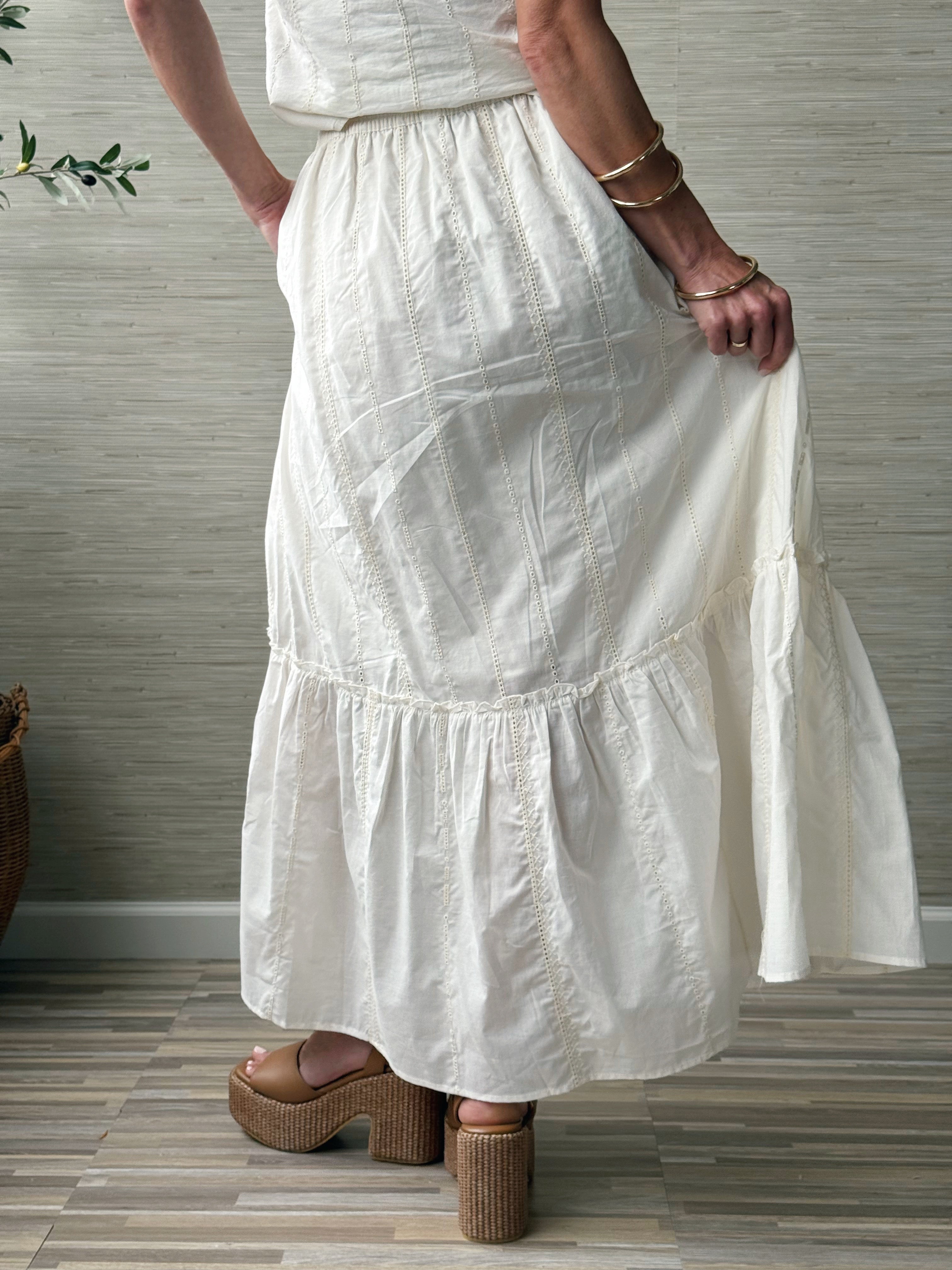 [LIVERPOOL] Bjorn Skirt - CREAM STRIPE - willows clothing long skirt