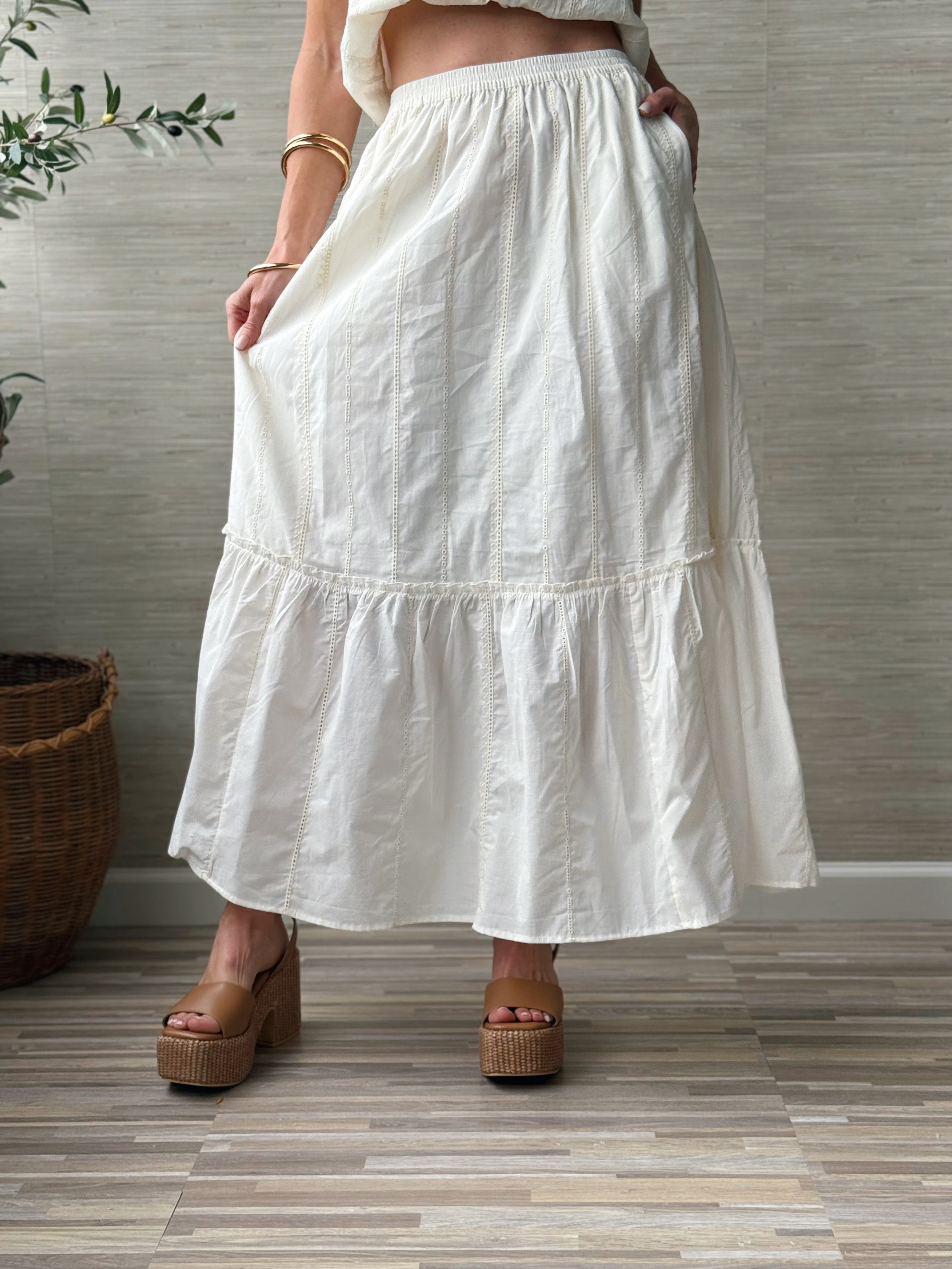 [LIVERPOOL] Bjorn Skirt - CREAM STRIPE - willows clothing long skirt