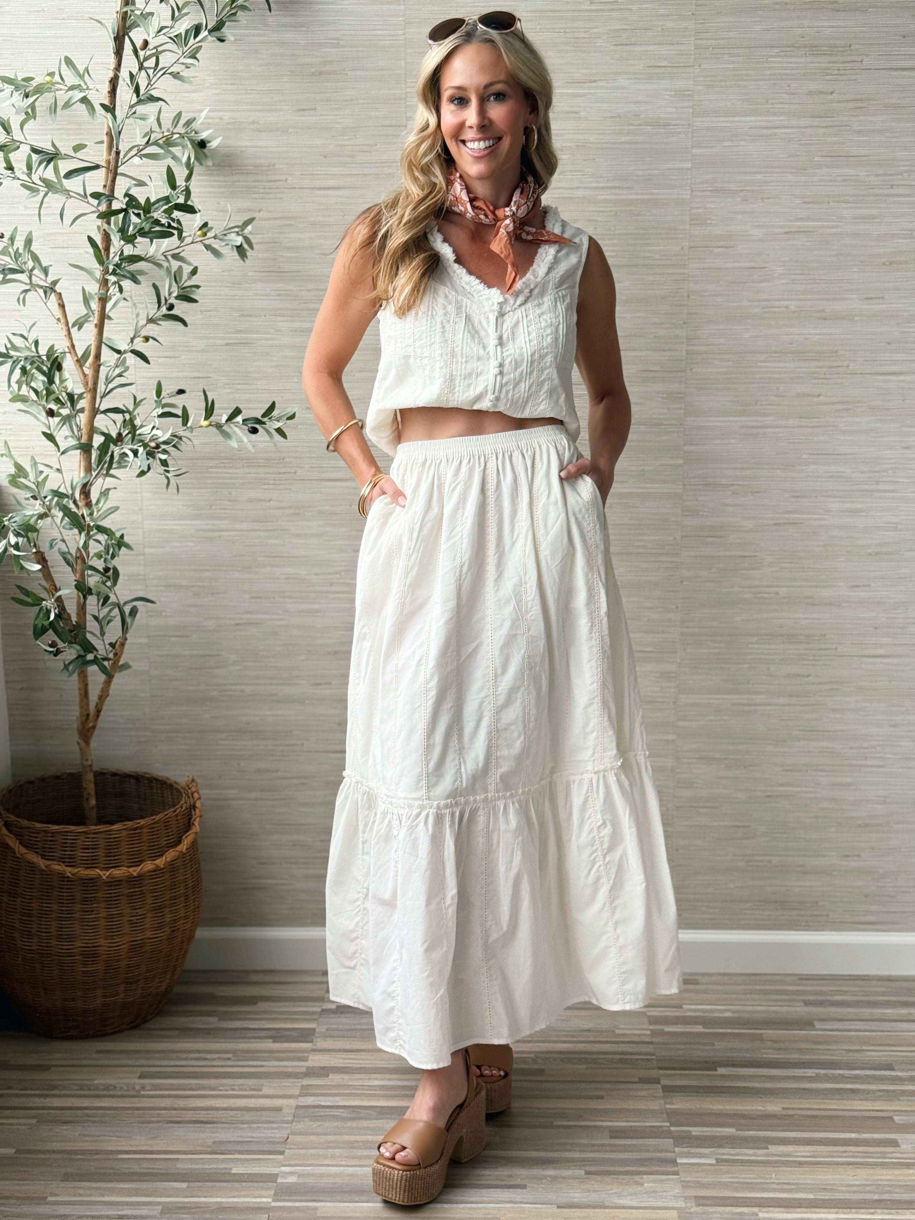 [LIVERPOOL] Bjorn Skirt - CREAM STRIPE - willows clothing long skirt
