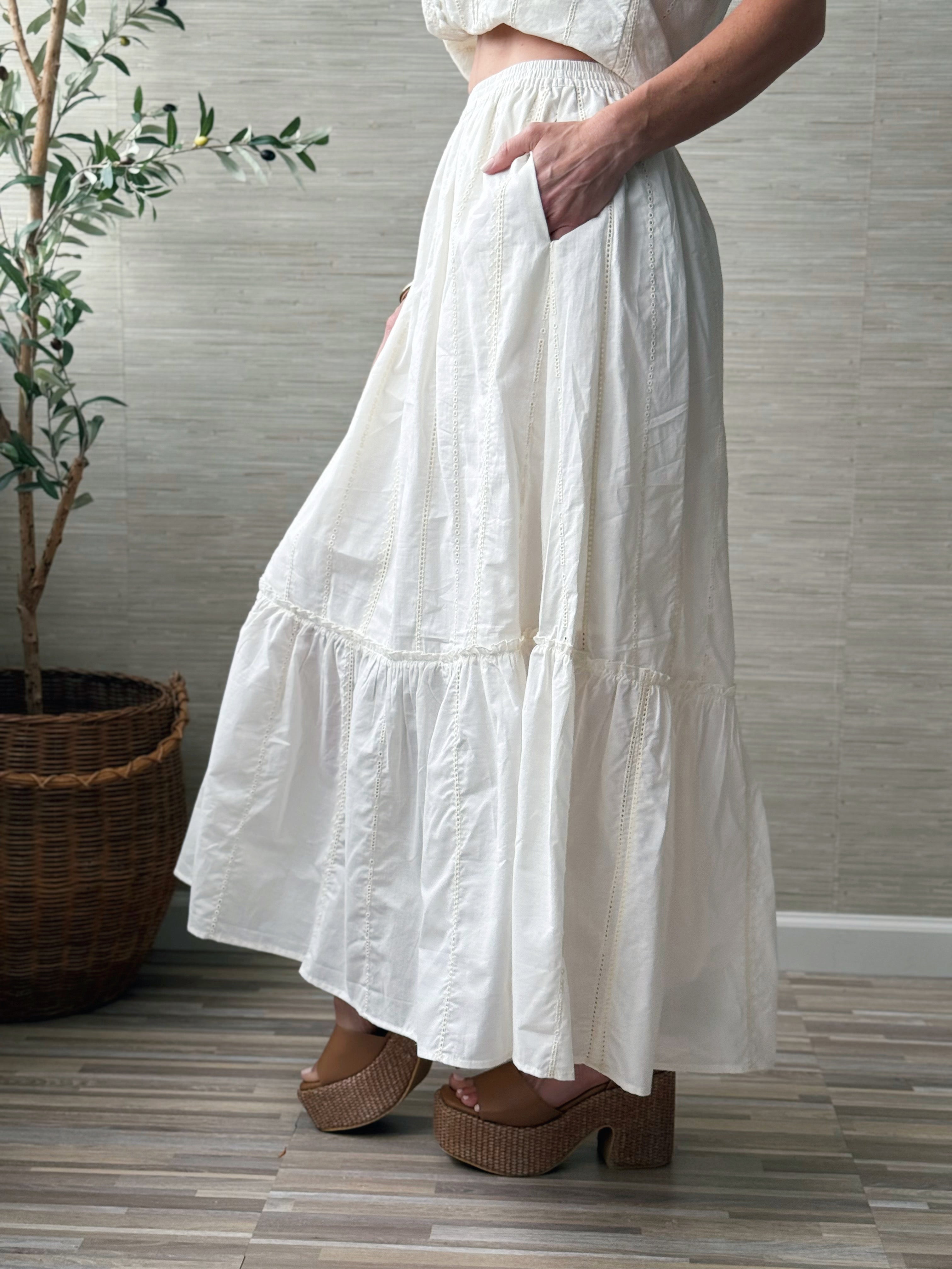 [LIVERPOOL] Bjorn Skirt - CREAM STRIPE - willows clothing long skirt