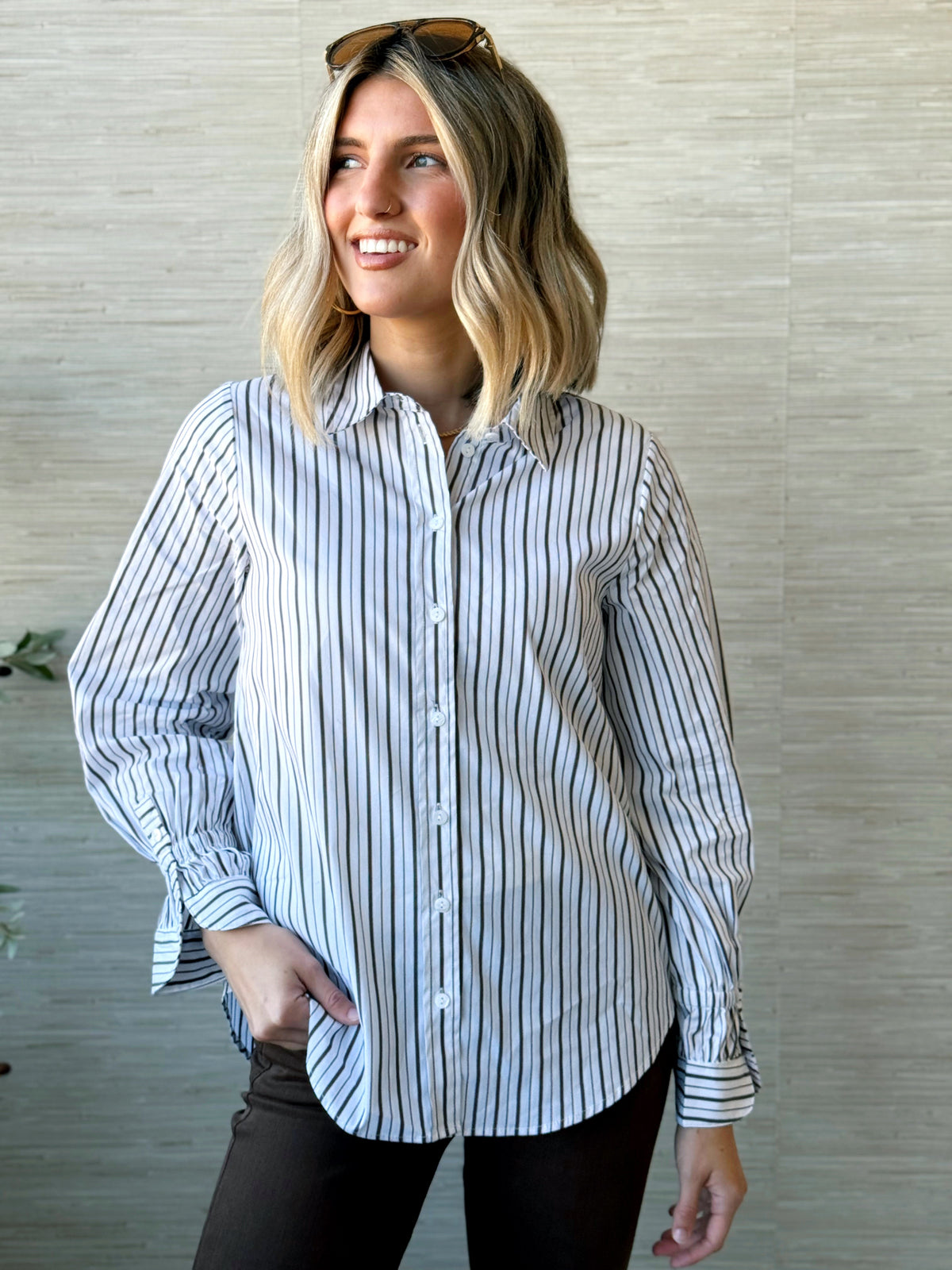 [LIVERPOOL] Darcy Stripe Top - CREAM/DARK ESPRESSO - willows clothing BLOUSE