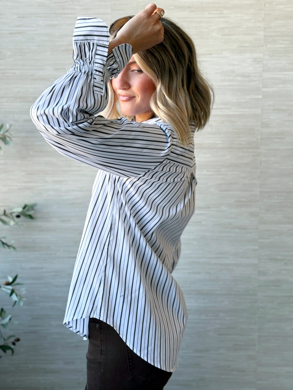 [LIVERPOOL] Darcy Stripe Top - CREAM/DARK ESPRESSO - willows clothing BLOUSE