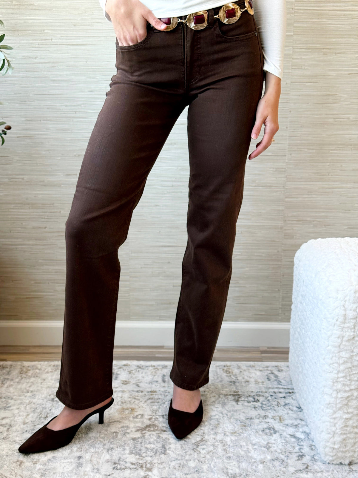 [LIVERPOOL] Emma Straight Jean - CAROB BROWN - willows clothing Straight Leg