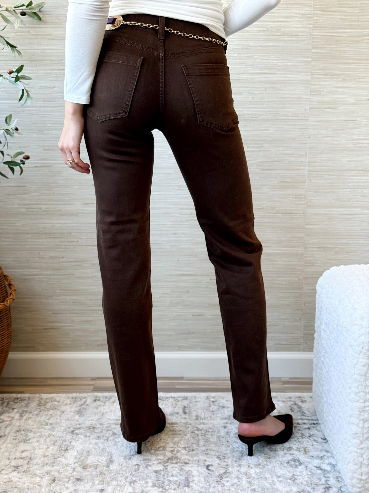 [LIVERPOOL] Emma Straight Jean - CAROB BROWN - willows clothing Straight Leg