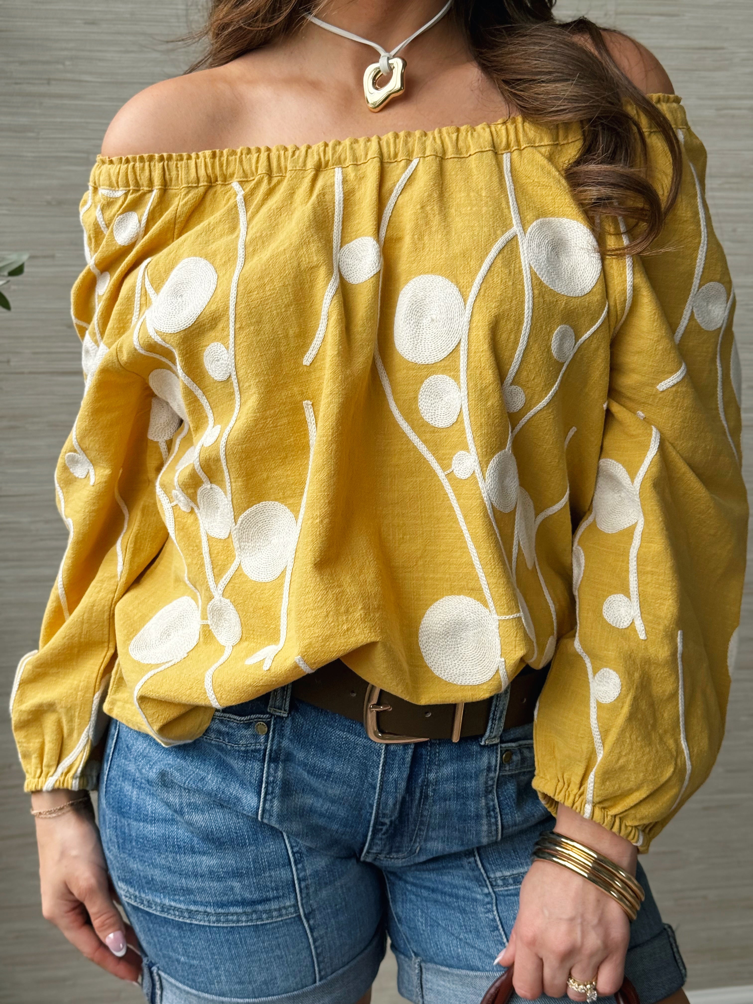 [LIVERPOOL] Josefina Blouse - YELLOW/CREAM - willows clothing BLOUSE