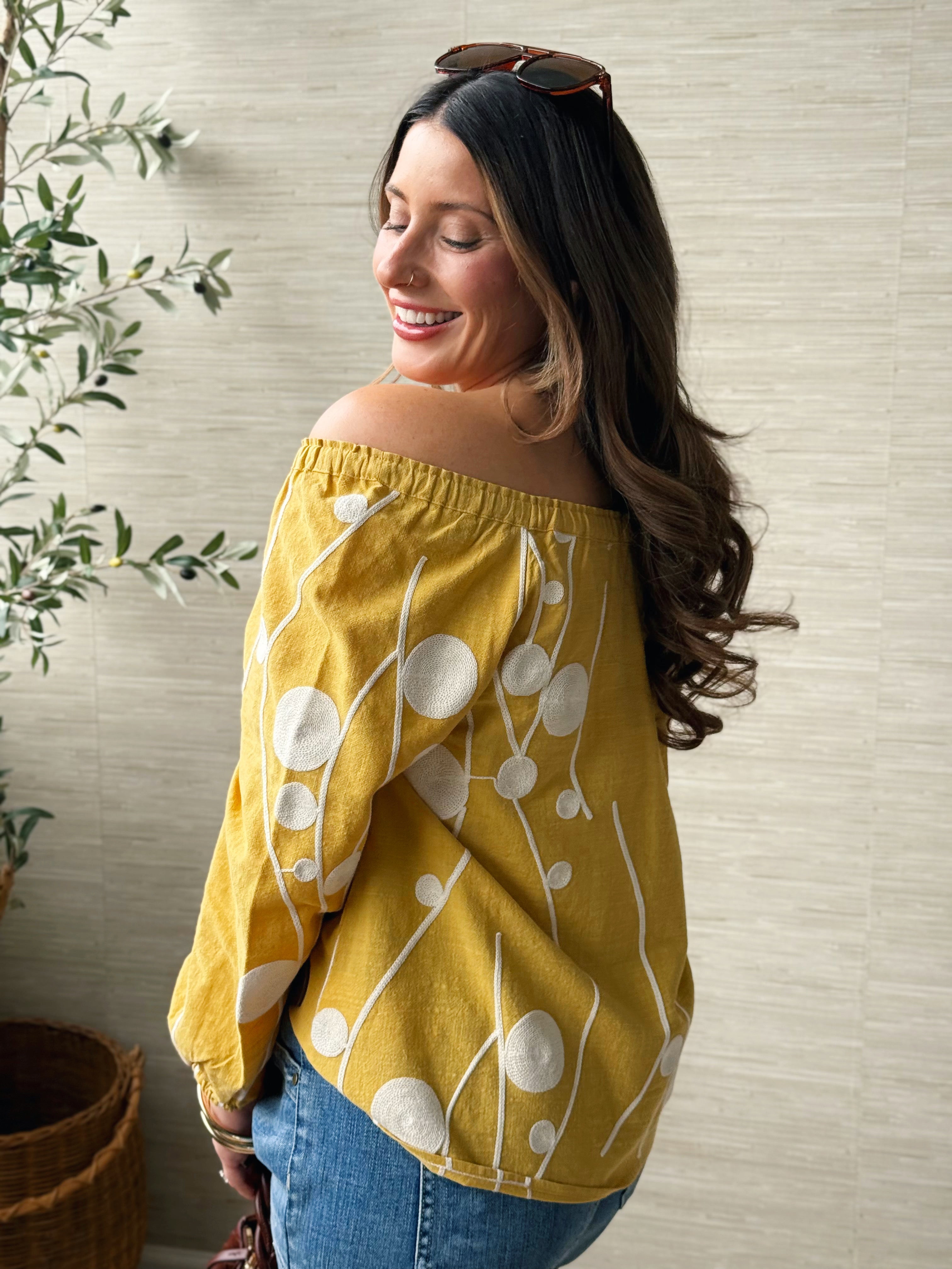 [LIVERPOOL] Josefina Blouse - YELLOW/CREAM - willows clothing BLOUSE