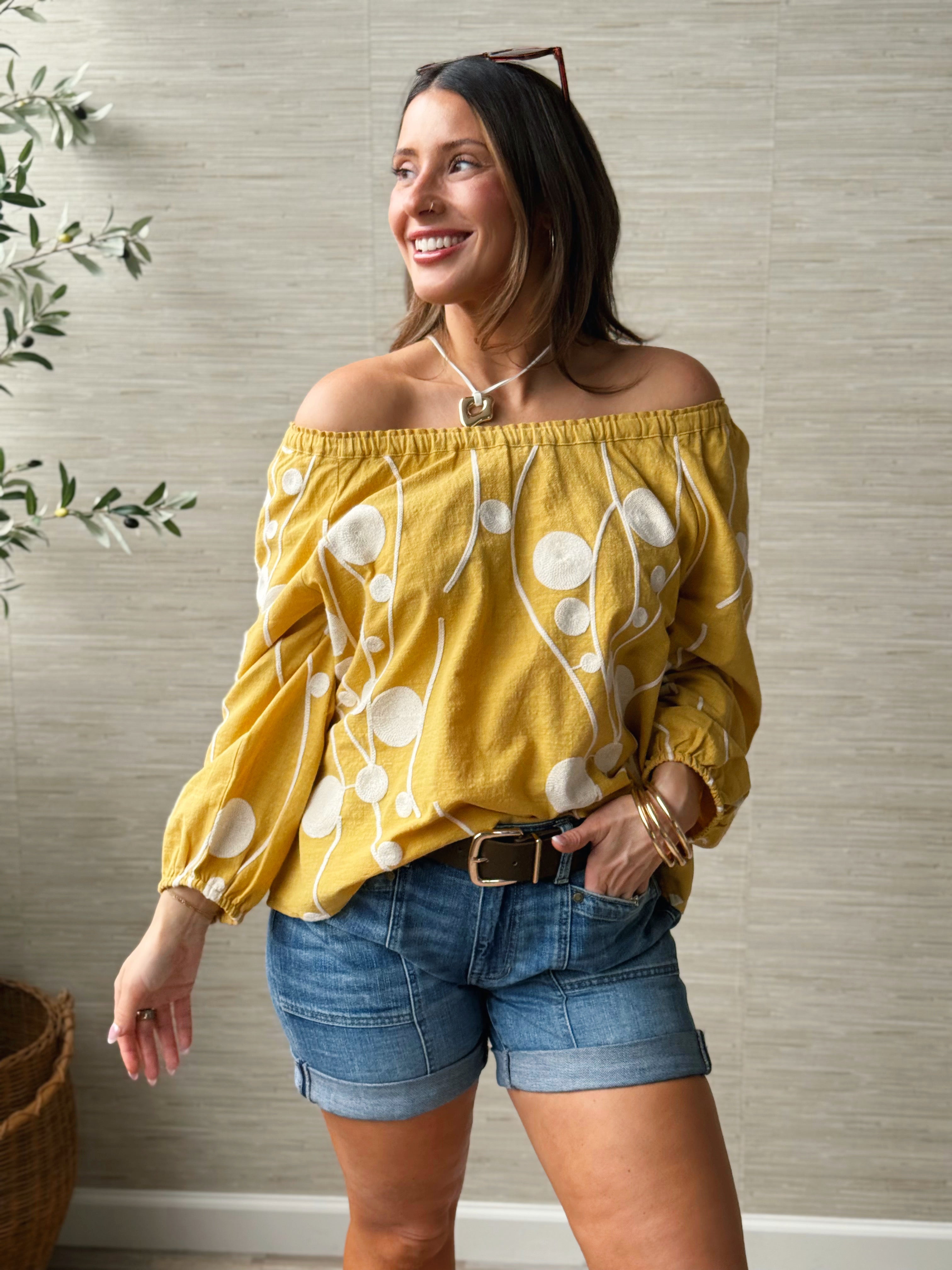 [LIVERPOOL] Josefina Blouse - YELLOW/CREAM - willows clothing BLOUSE