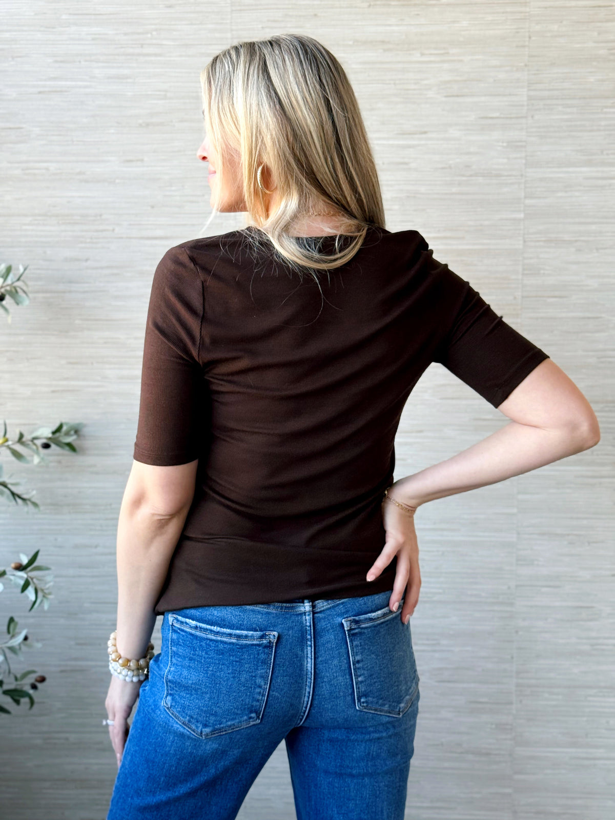 [LIVERPOOL] Jovie Ribbed Top - DARK ESPRESSO - willows clothing S/S SHIRT