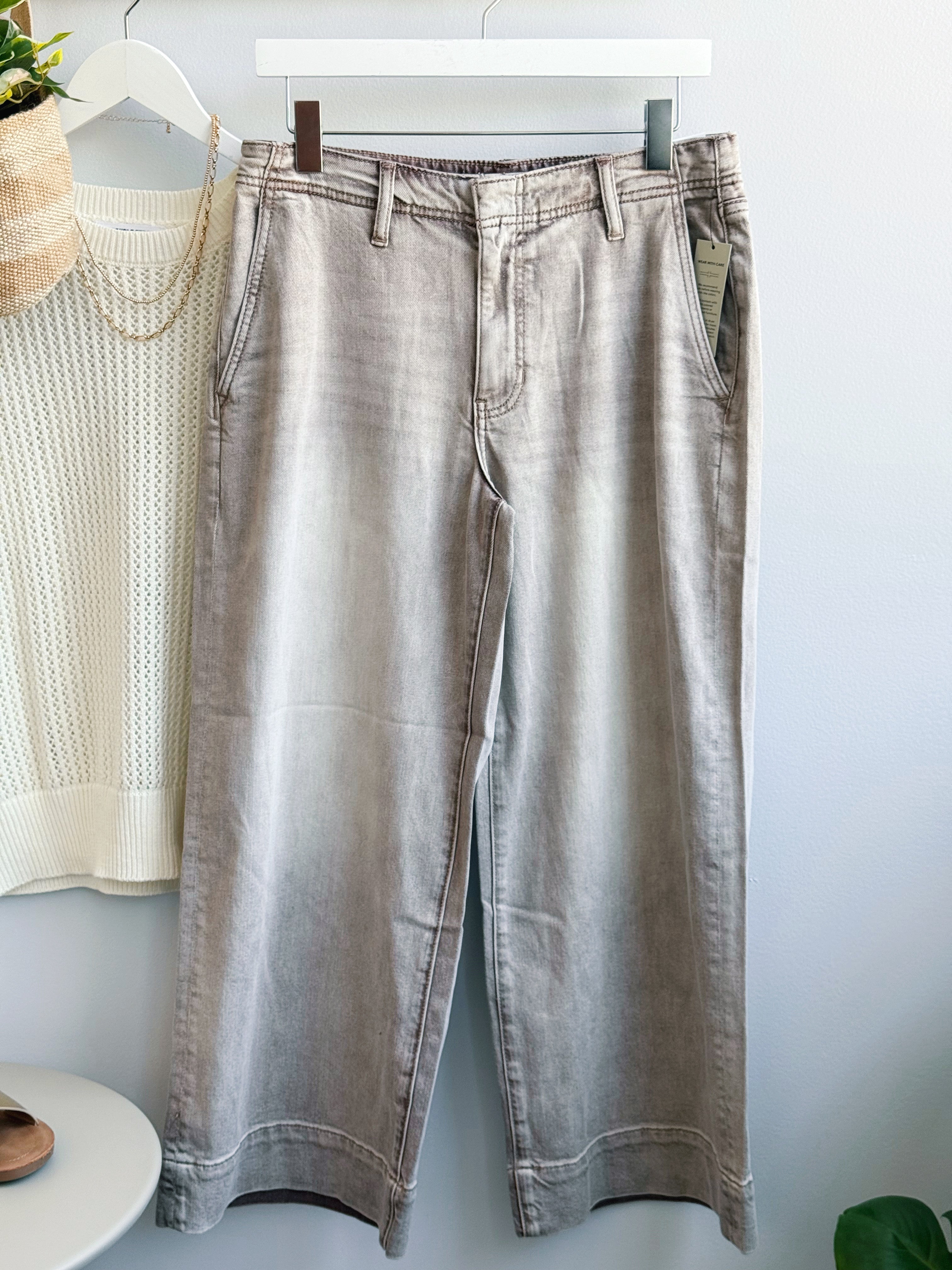 [LIVERPOOL] Rachelle Pants - ANTIQUE KHAKI - willows clothing CROP WIDE LEG