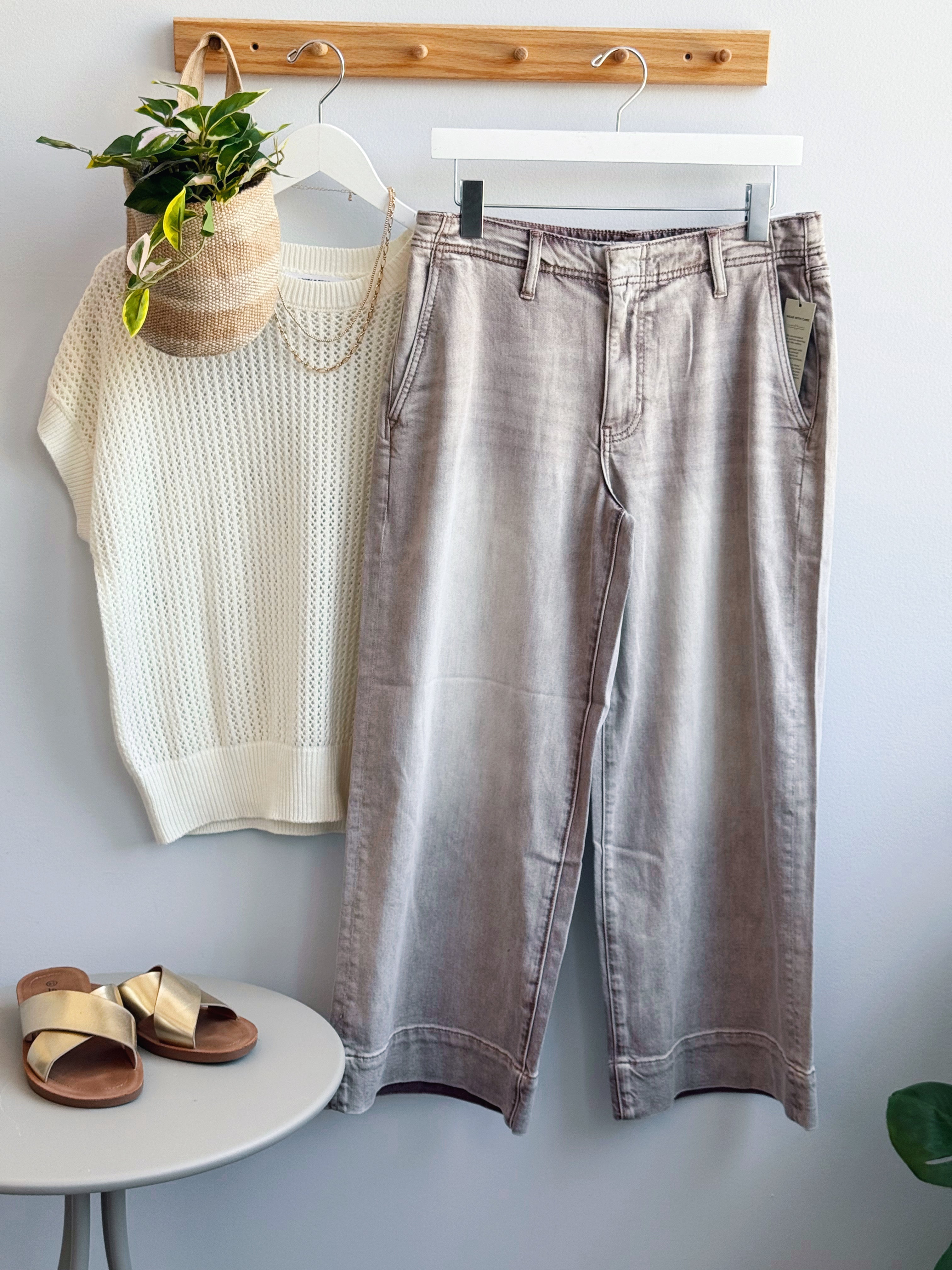 [LIVERPOOL] Rachelle Pants - ANTIQUE KHAKI - willows clothing CROP WIDE LEG
