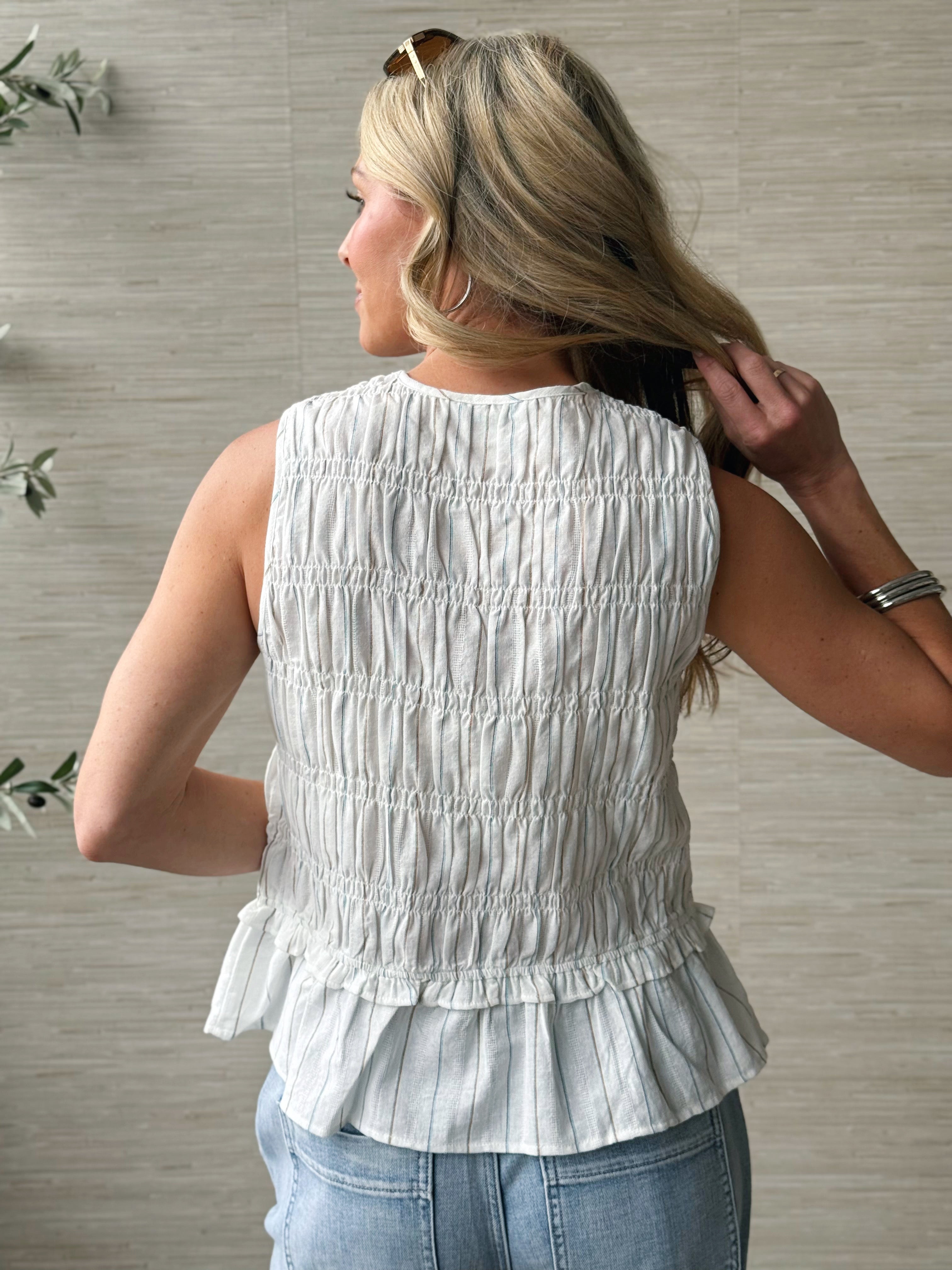 [LIVERPOOL] Tove Blouse - CREAM/BLUE STRIPE - willows clothing BLOUSE