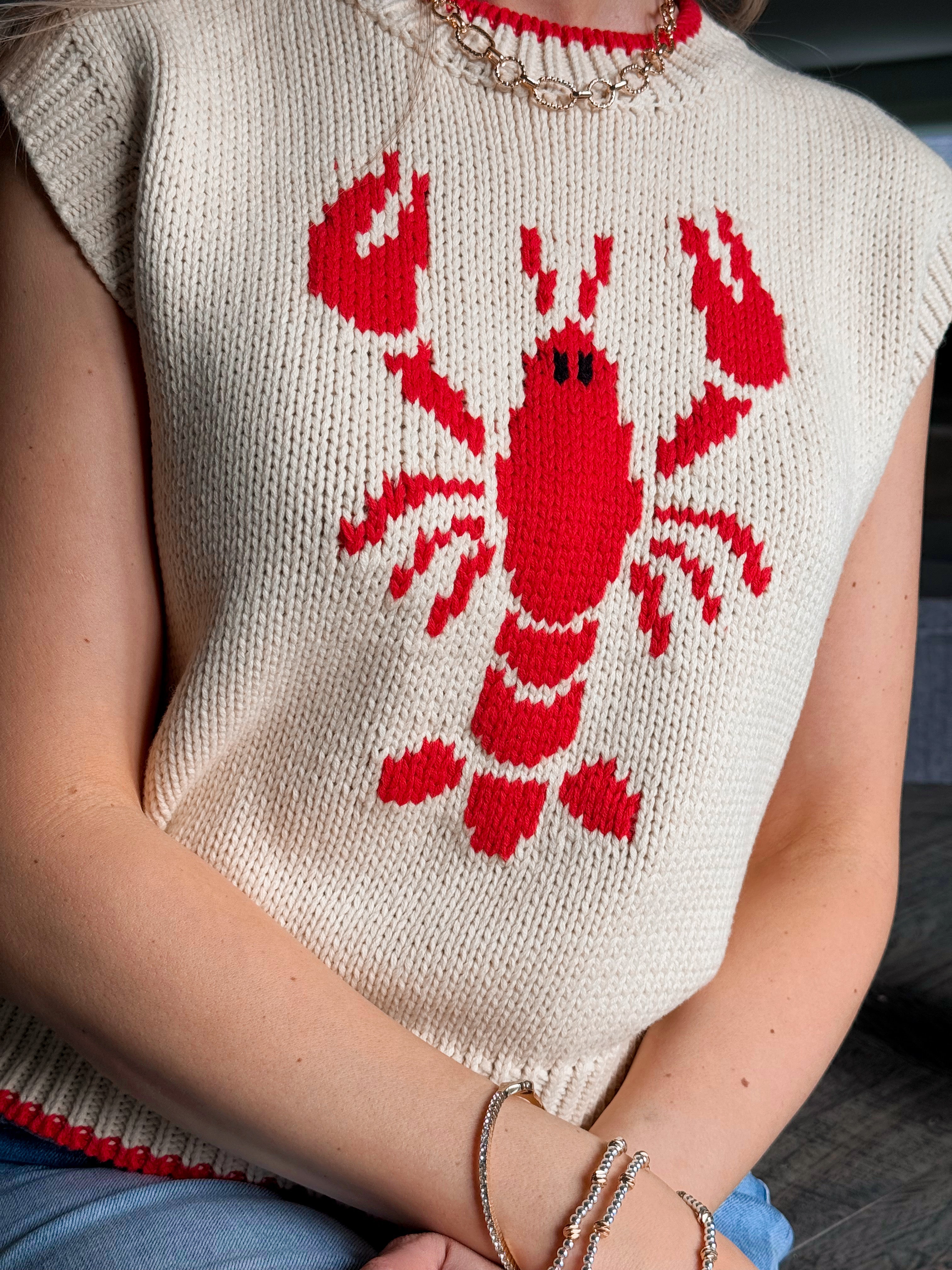 Lobster Cove Sweater - CREAM/RED - willows clothing SWEATER