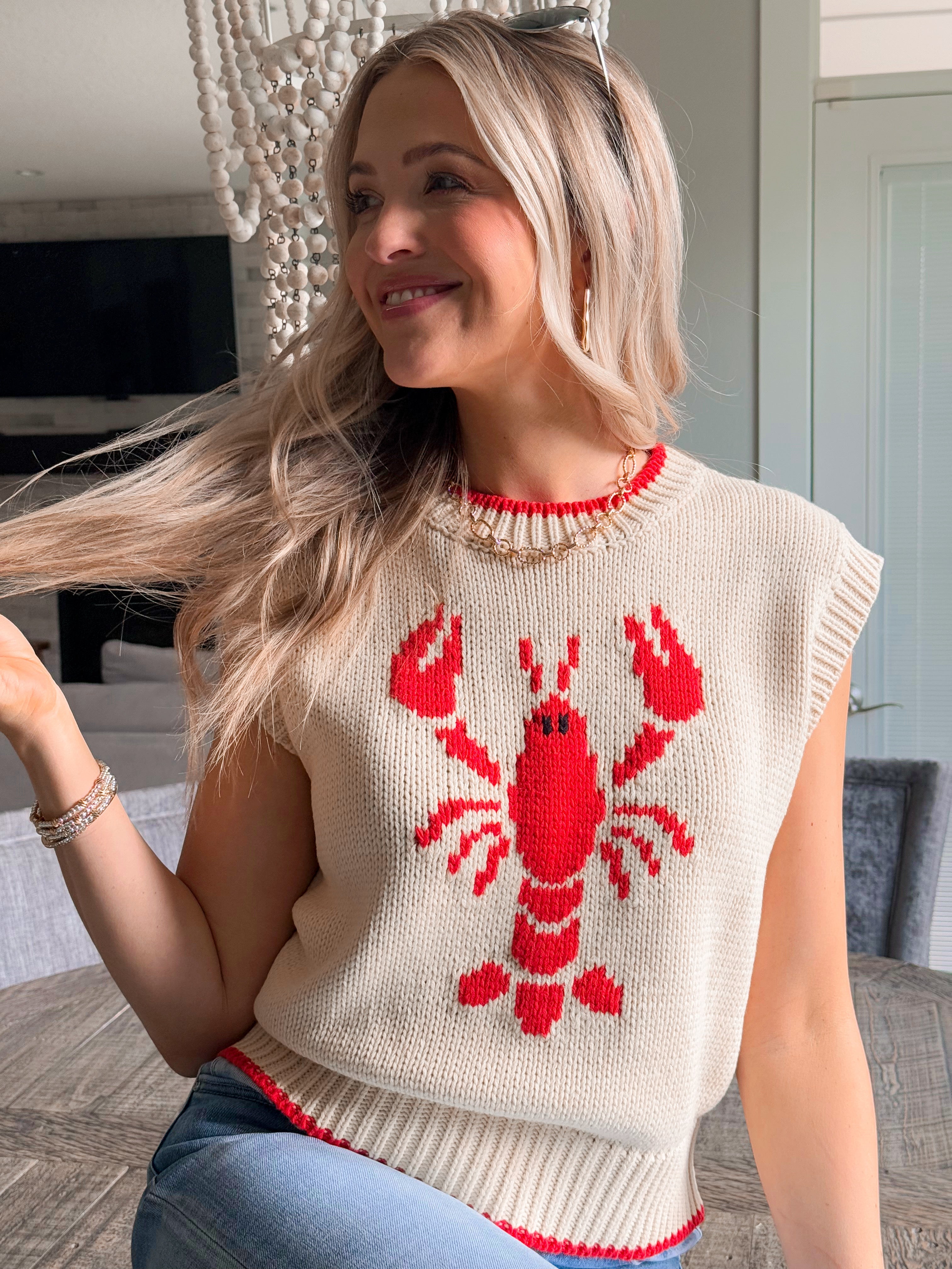 Lobster Cove Sweater - CREAM/RED - willows clothing SWEATER