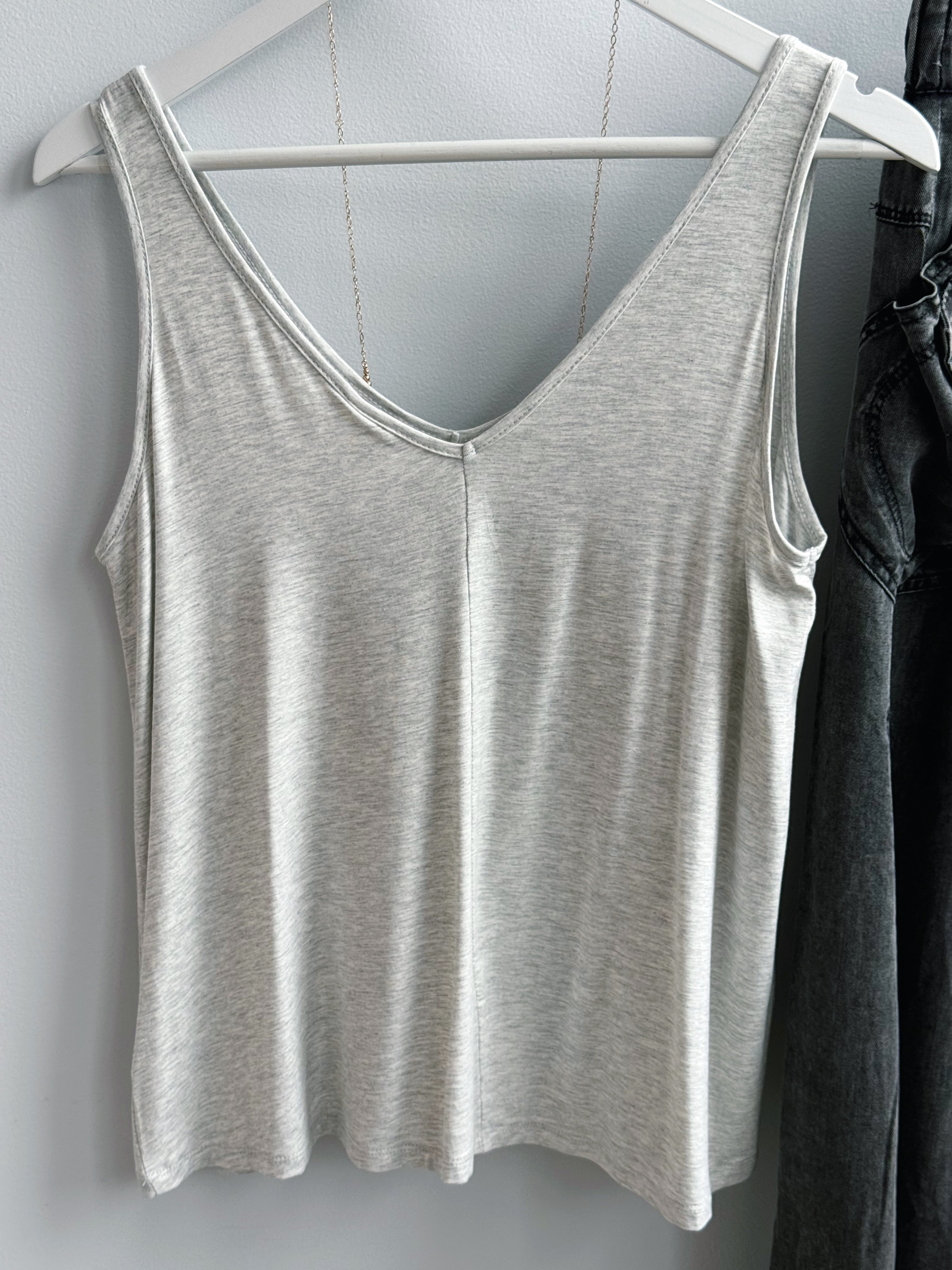 Loose V - Neck Tank - HEATHER GREY - willows clothing TANKS