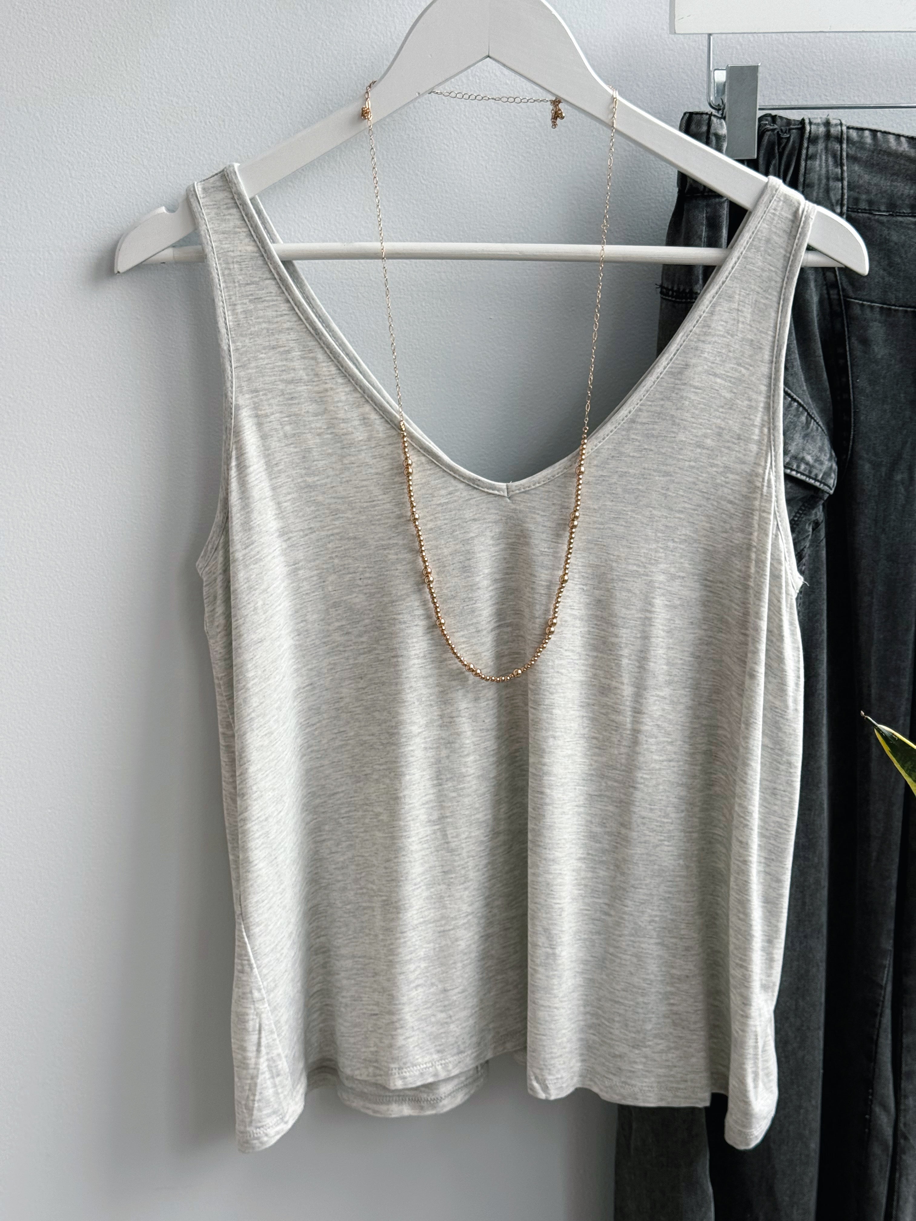 Loose V - Neck Tank - HEATHER GREY - willows clothing TANKS