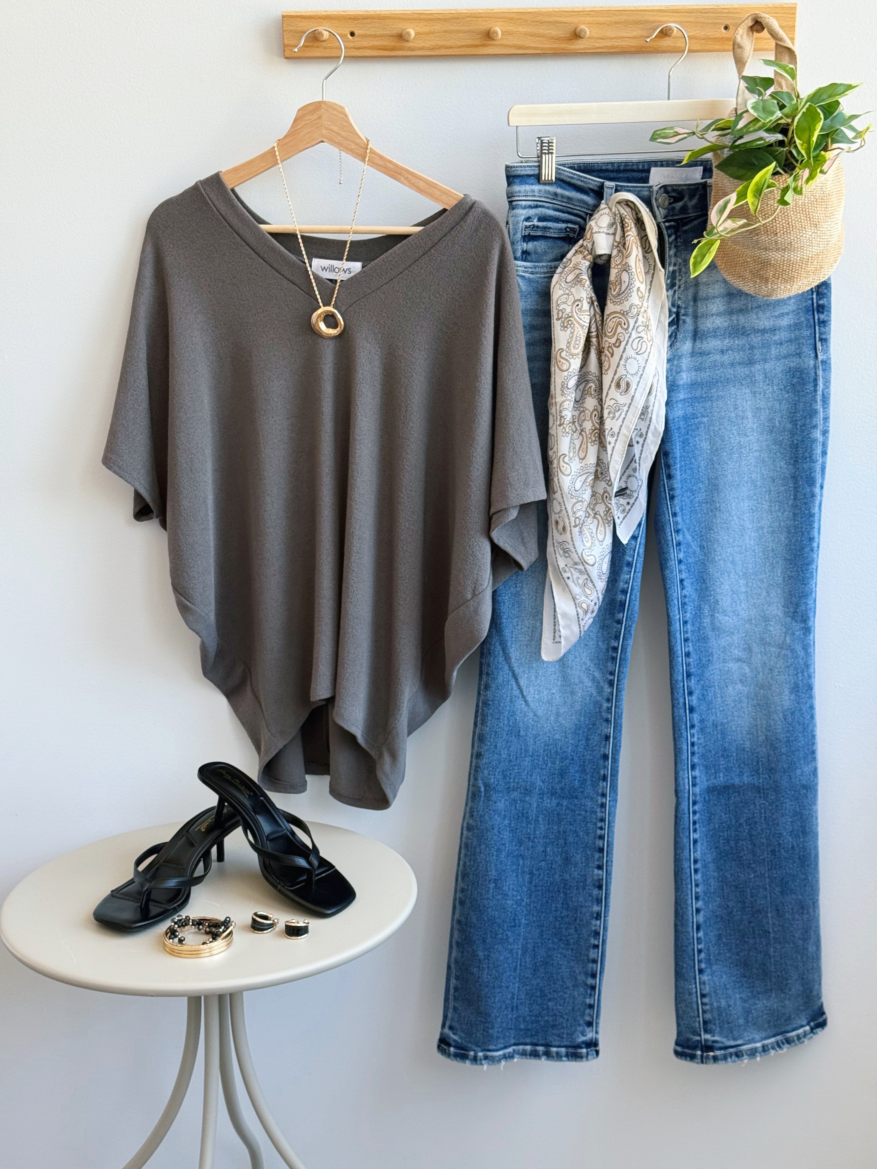Lori V-Neck Tee - DARK GULL GREY - willows clothing S/S SHIRT