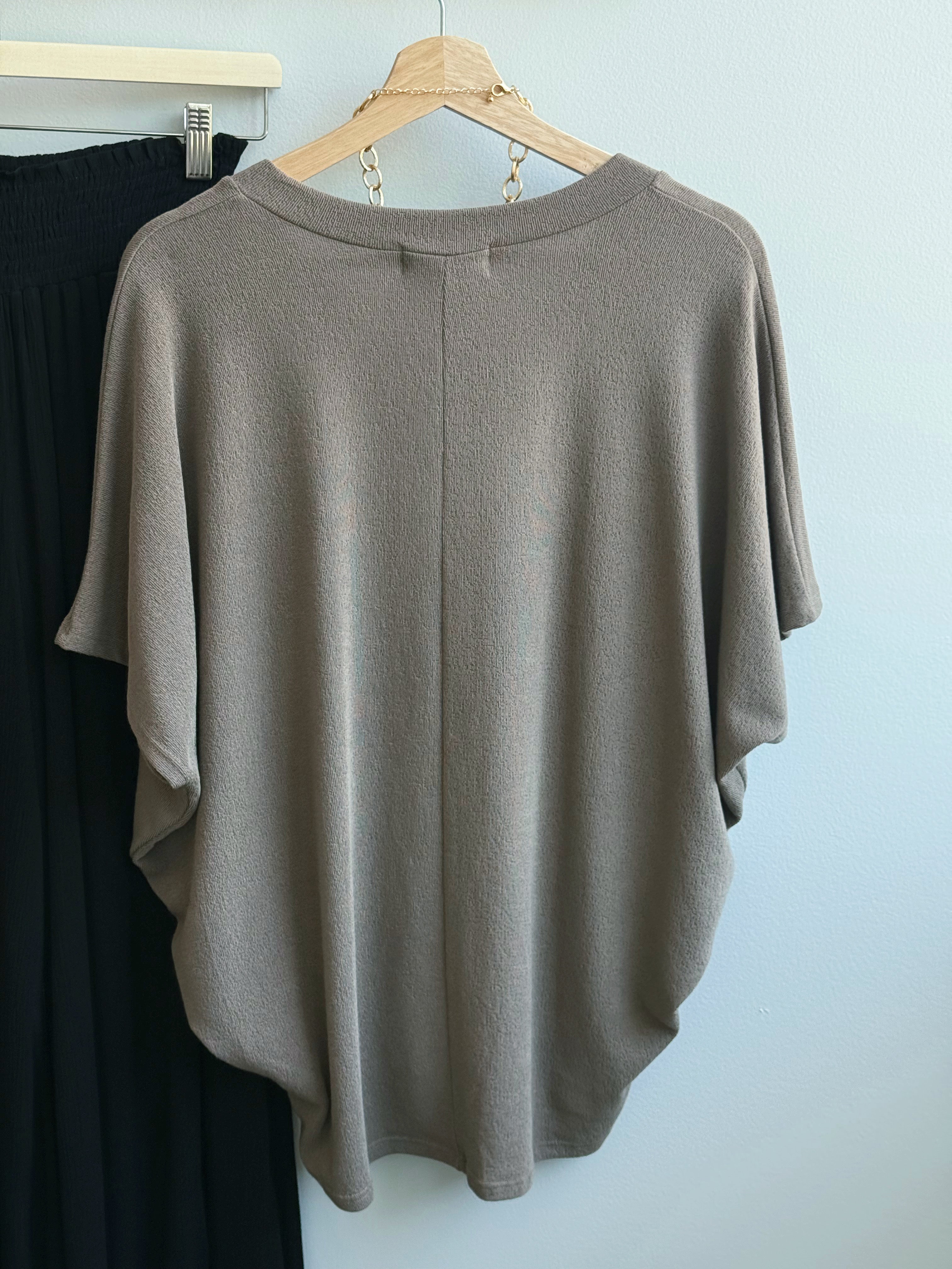 Lori V-Neck Tee - MUSHROOM - willows clothing S/S SHIRT