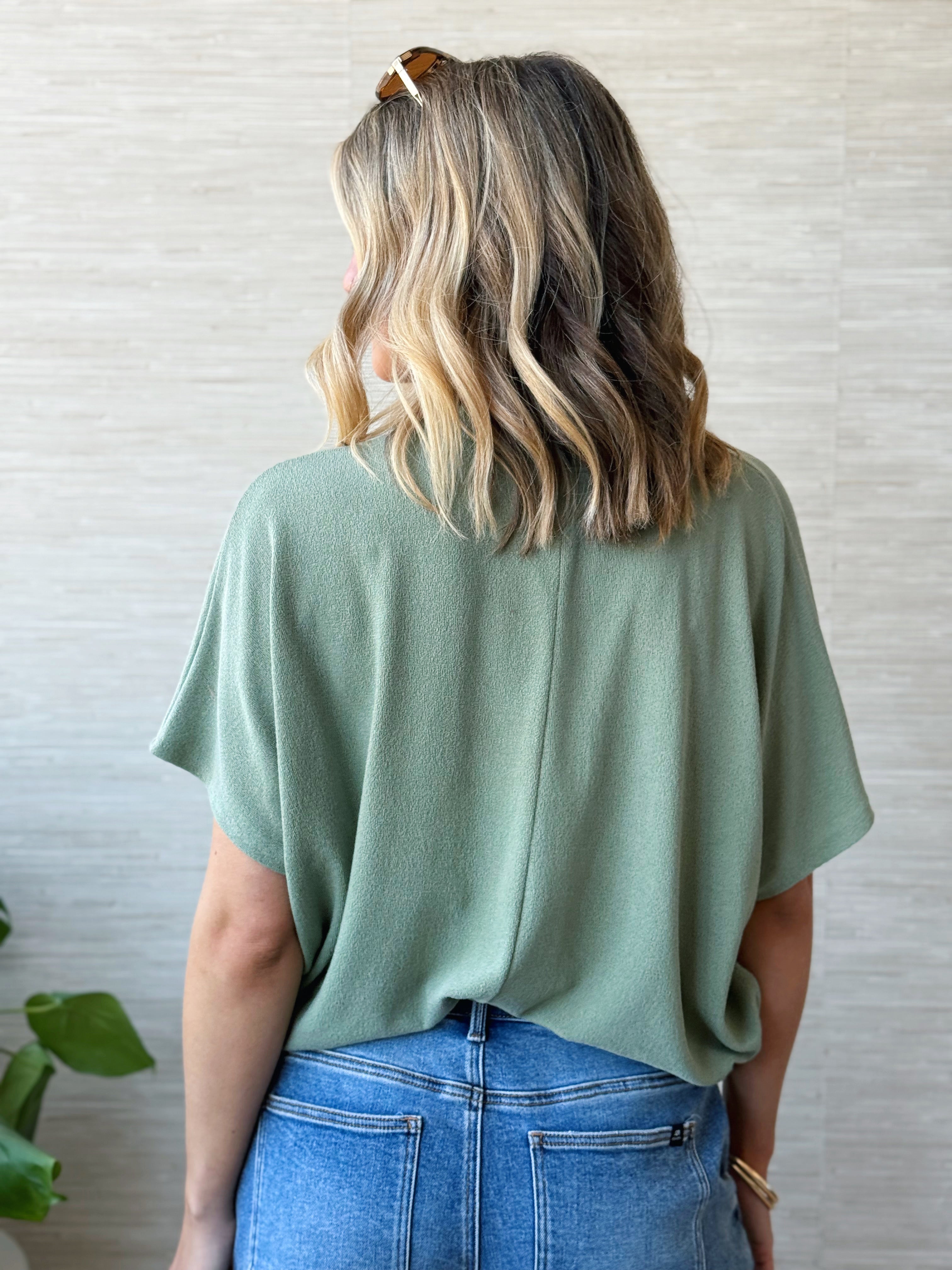 Lori V-Neck Tee - NEW OLIVE - willows clothing S/S Shirt