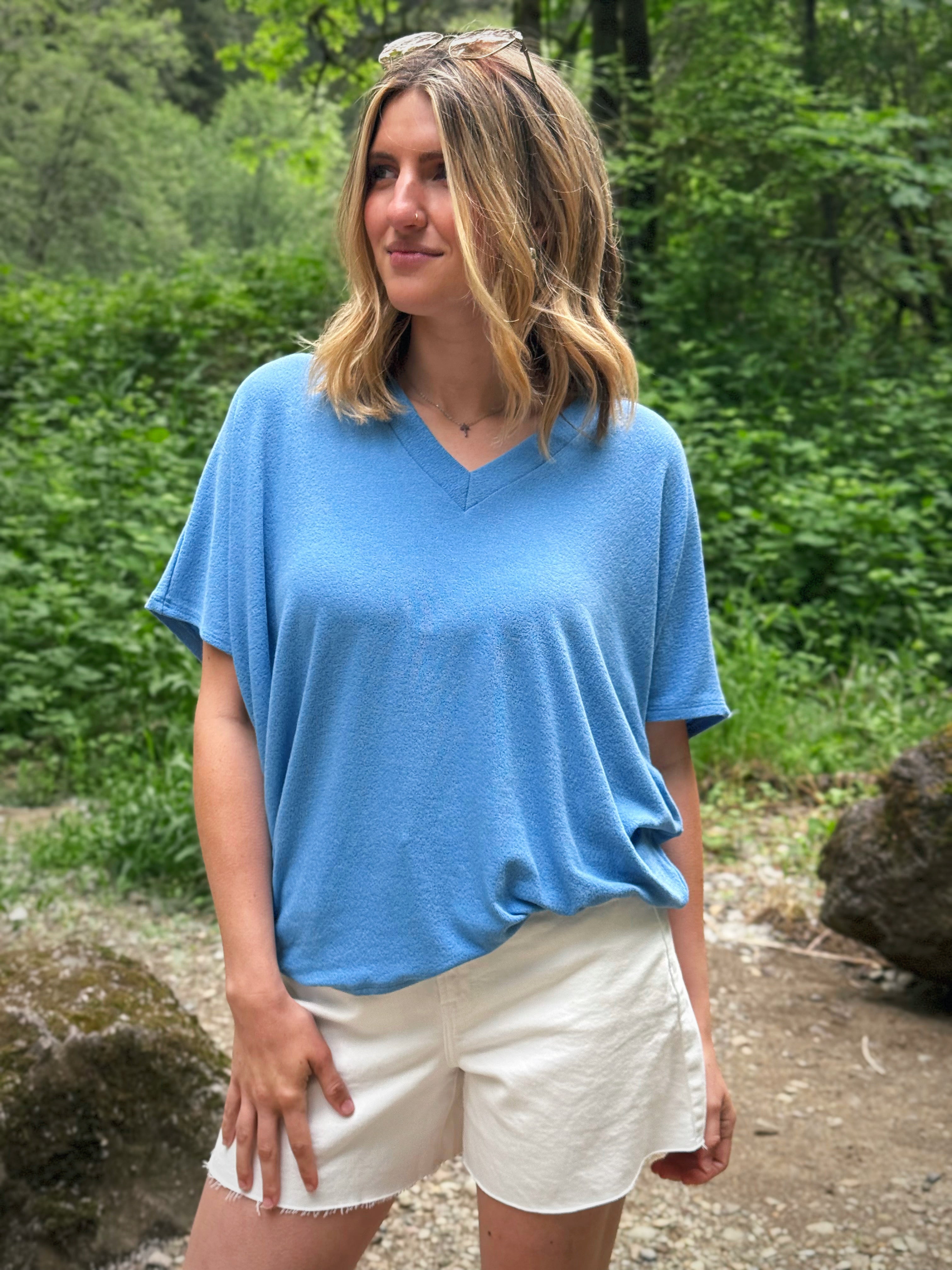 Lori V - Neck Tee - OXFORD BLUE - willows clothing S/S SHIRT