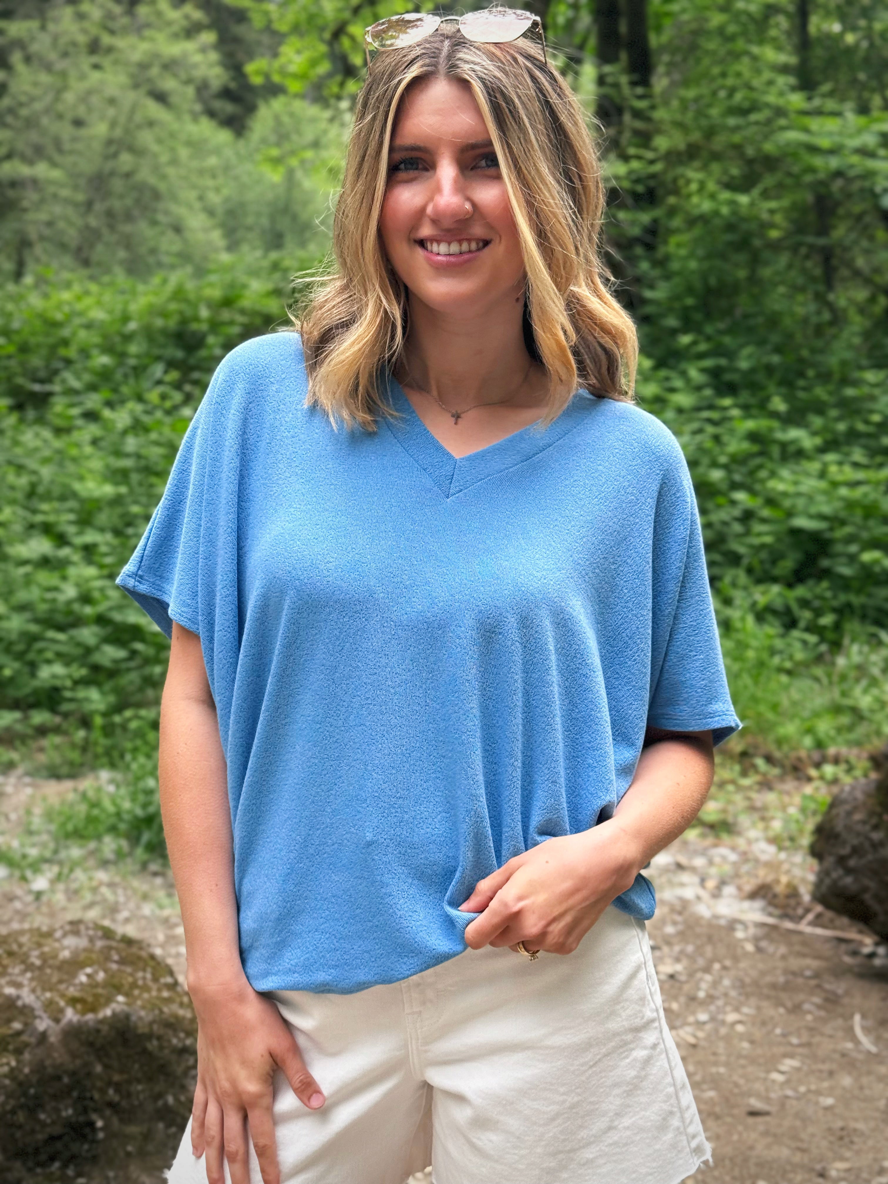Lori V - Neck Tee - OXFORD BLUE - willows clothing S/S SHIRT