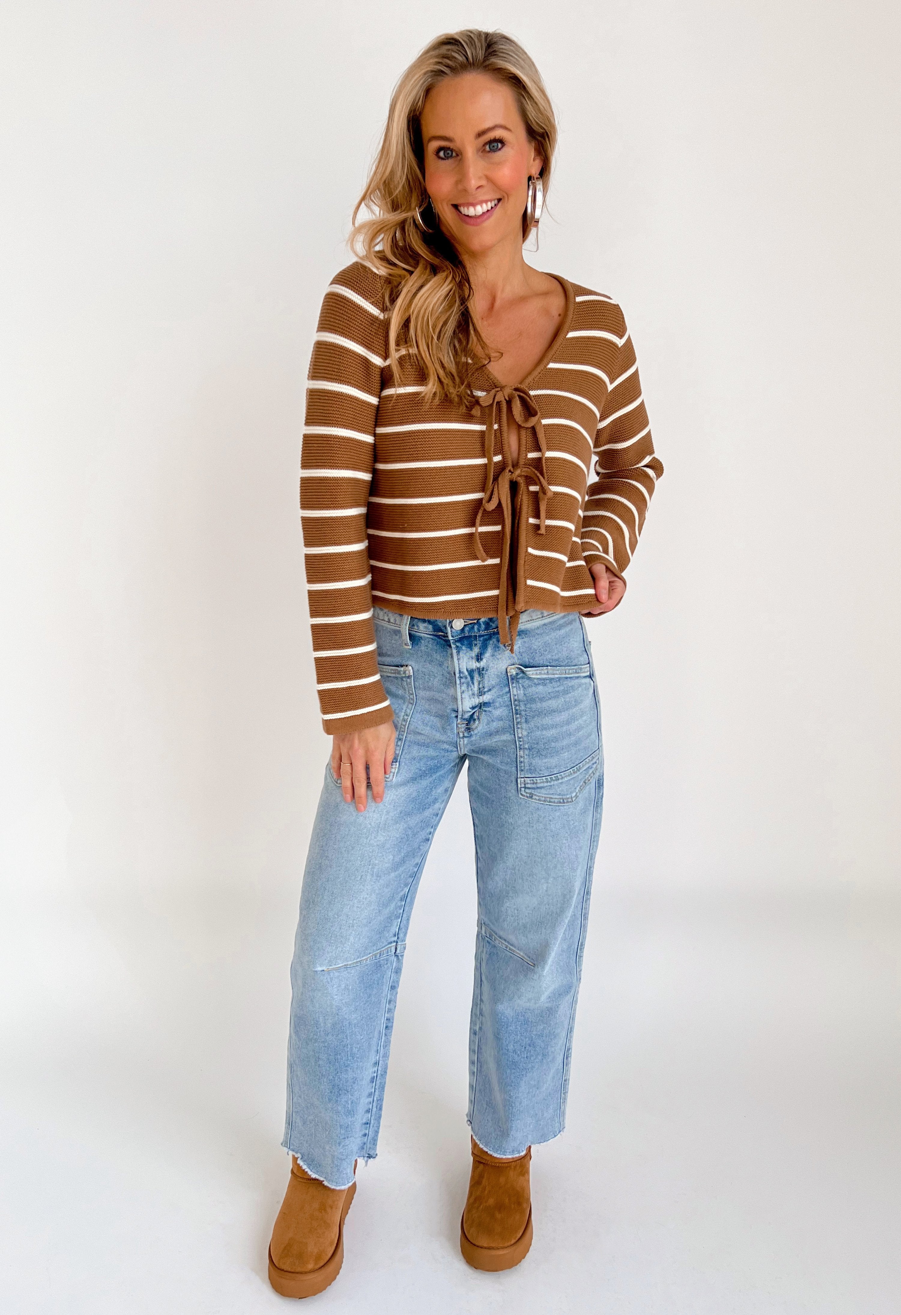 Lost In Thought Sweater - MOCHA/WHITE - willows clothing SWEATER