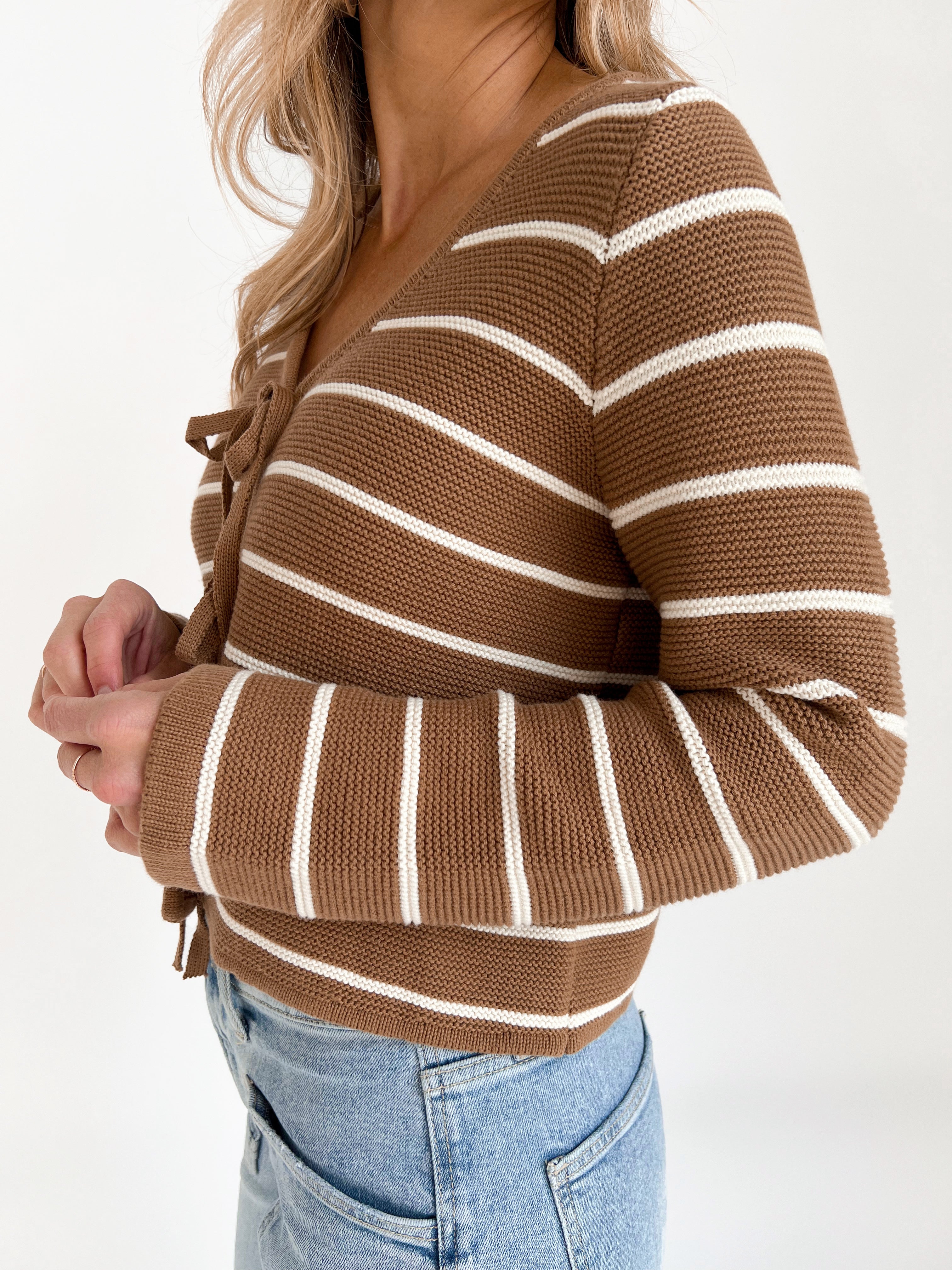 Lost In Thought Sweater - MOCHA/WHITE - willows clothing SWEATER