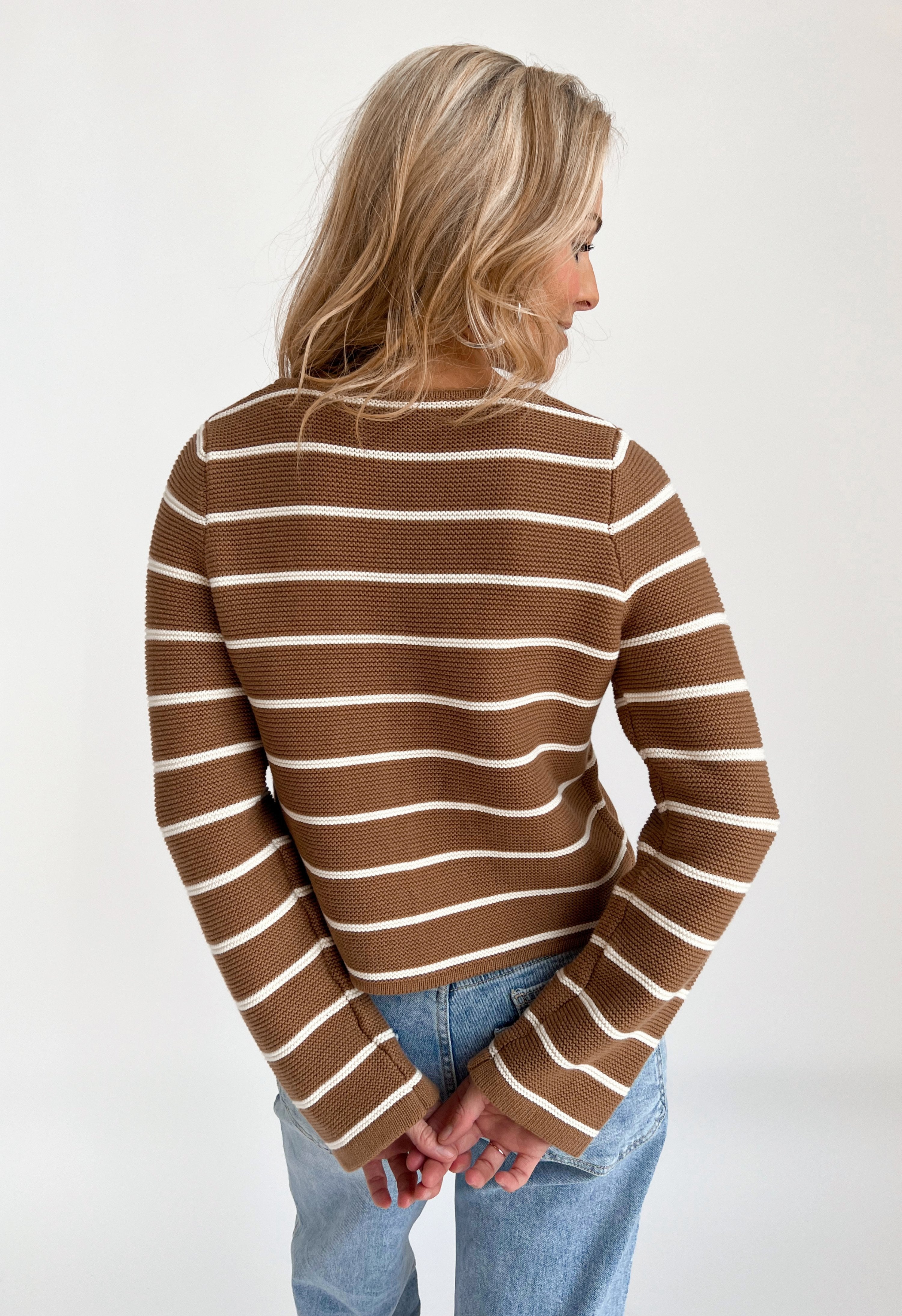 Lost In Thought Sweater - MOCHA/WHITE - willows clothing SWEATER