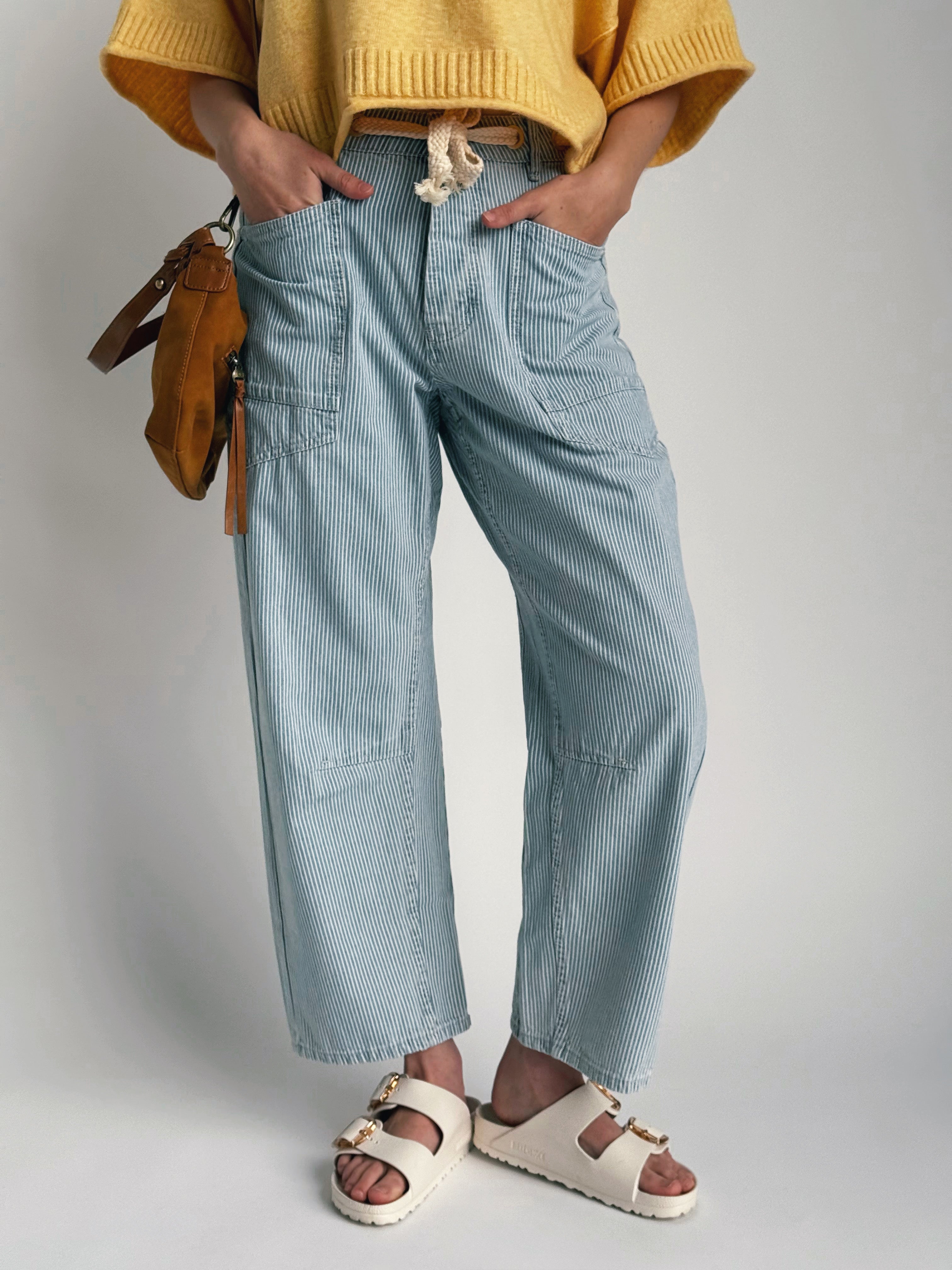 Lowry Striped Barrel Jean - STRIPE DENIM - willows clothing BARREL JEAN