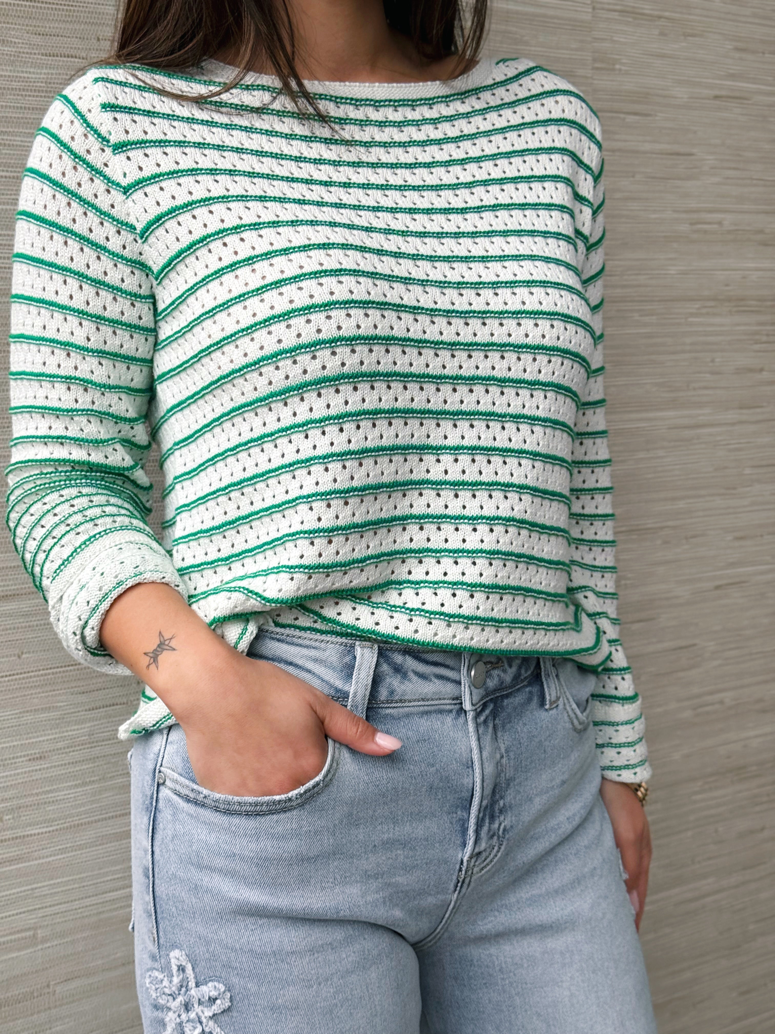 Lucky Me Sweater - IVORY/GREEN - willows clothing SWEATER