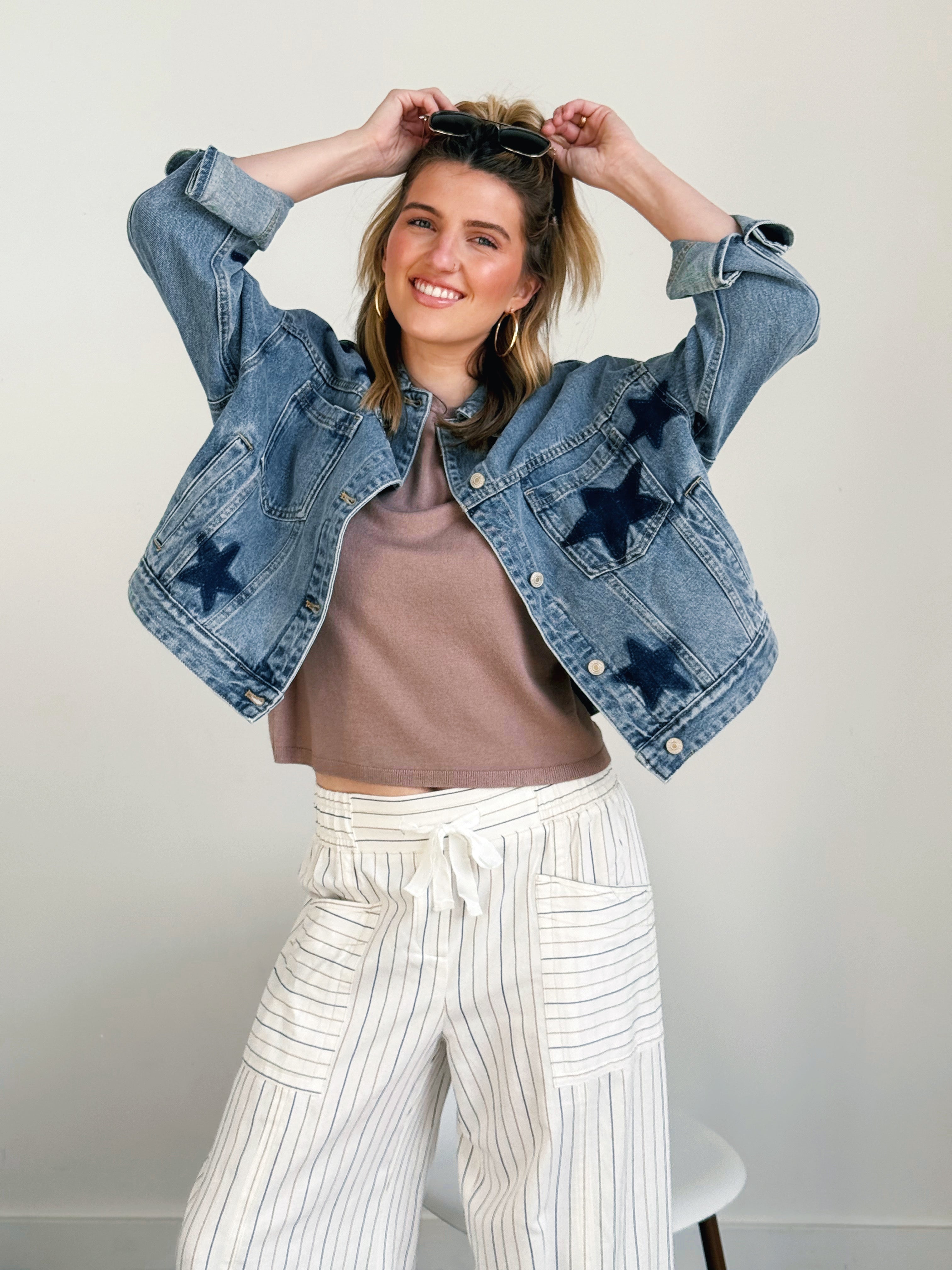 Lucky Star Denim Jacket - DENIM - willows clothing DENIM JACKET